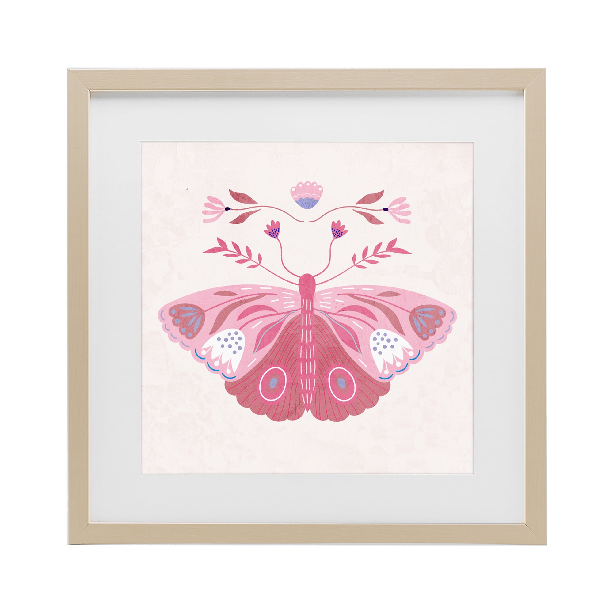 Stupell Industries Boho Pink Folk Butterfly Birch Framed Print Under Glass, design by Kim Allen