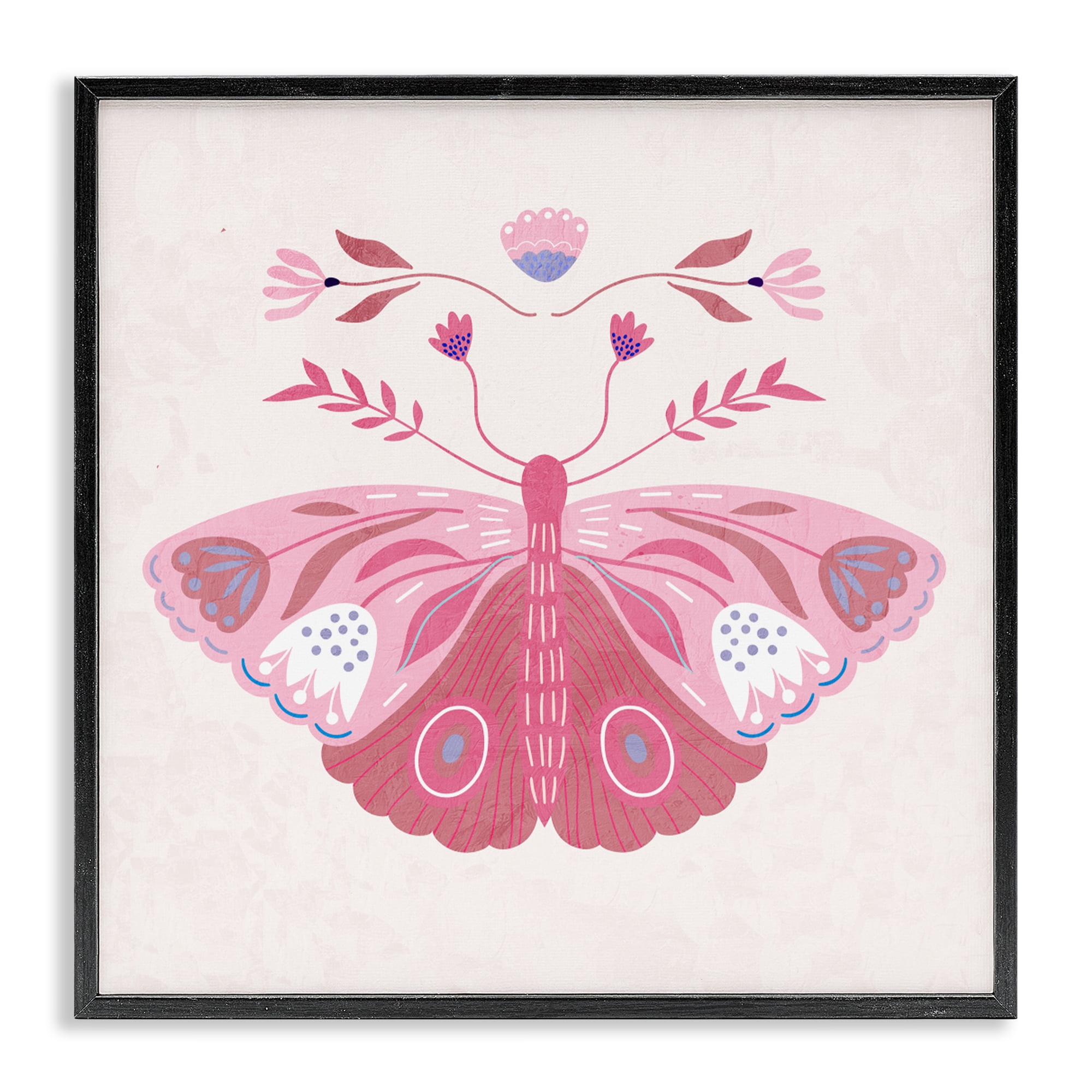 Stupell Industries Boho Pink Folk Butterfly Black Framed Giclee Art, design by Kim Allen