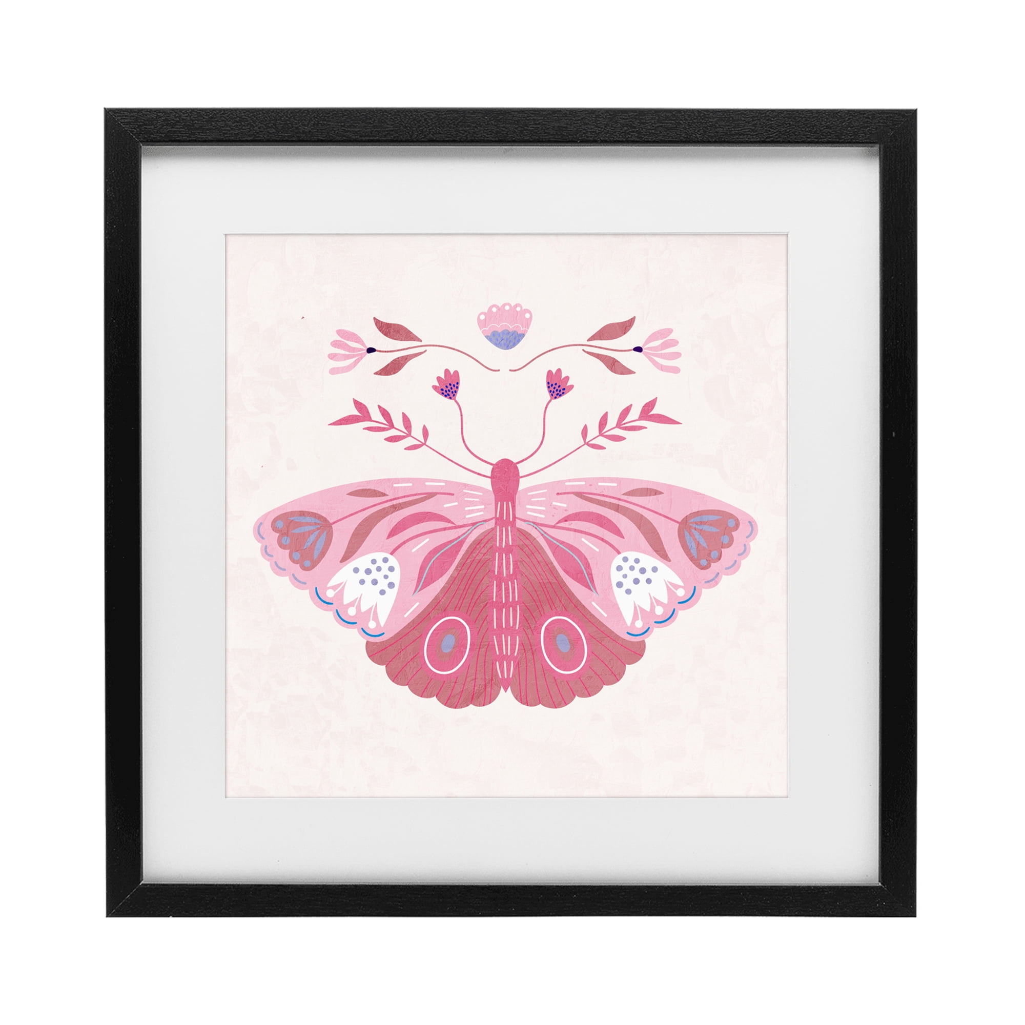 Stupell Industries Boho Pink Folk Butterfly Black Framed Print Under Glass, design by Kim Allen