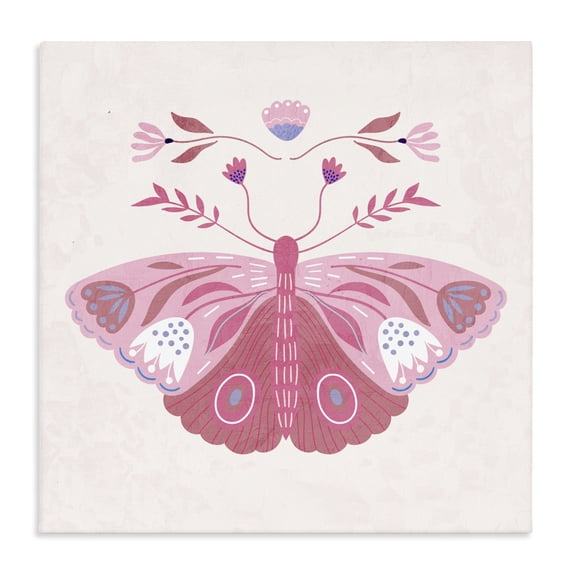 Stupell Industries Bohemian Boho Pink Folk Butterfly Canvas Art, 17 x 17, by Kim Allen