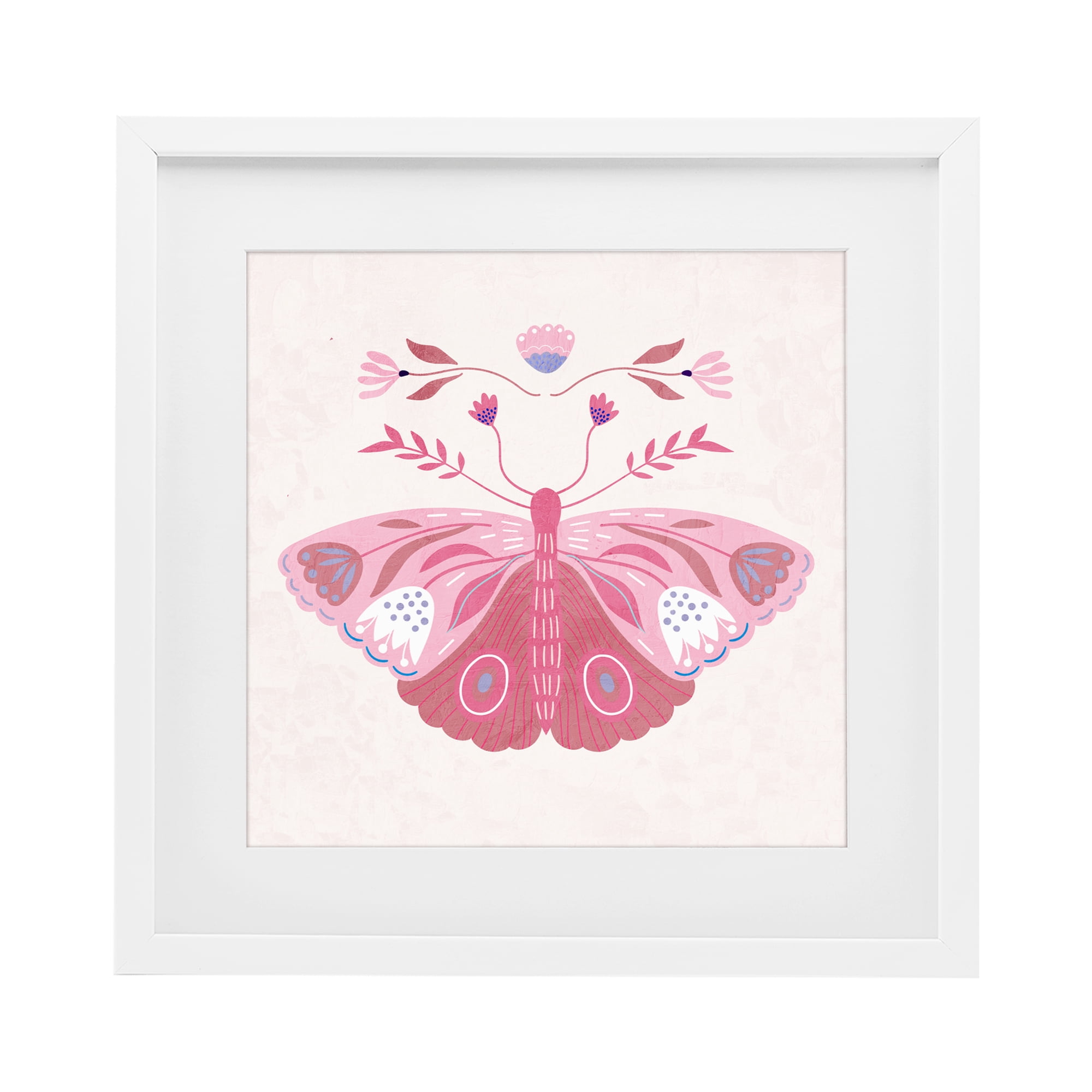 Stupell Industries Boho Pink Folk Butterfly White Framed Print Under Glass, design by Kim Allen