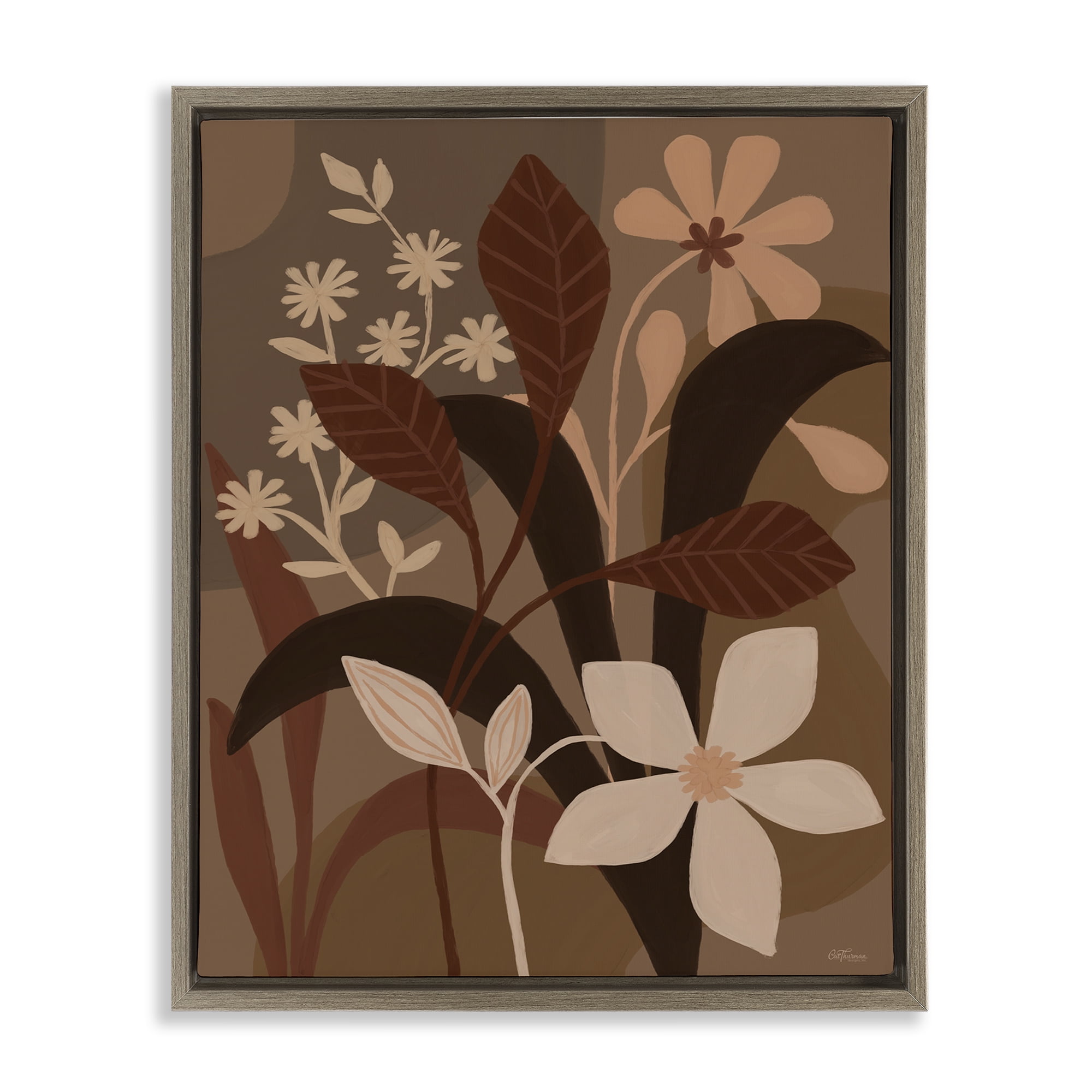 Stupell Industries Boho Plant Layers Plants & Flowers Painting Brown Floater Framed Canvas Art Print Wall Art, 17 x 21