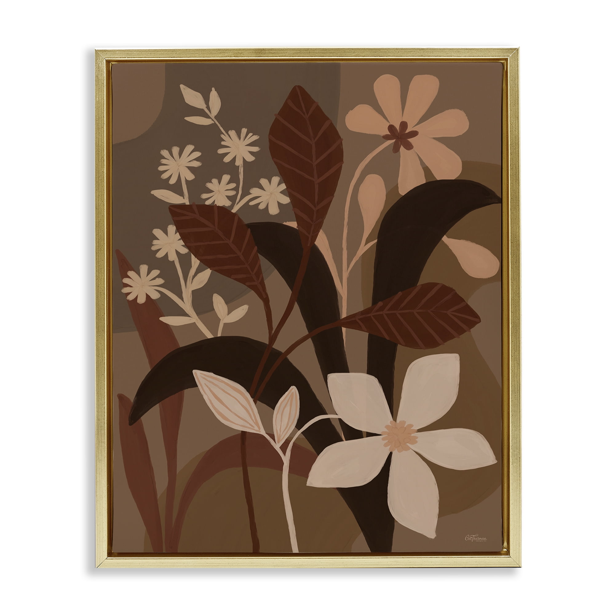Stupell Industries Boho Plant Layers Plants & Flowers Painting Gold Floater Framed Canvas Art Print Wall Art, 25 x 31