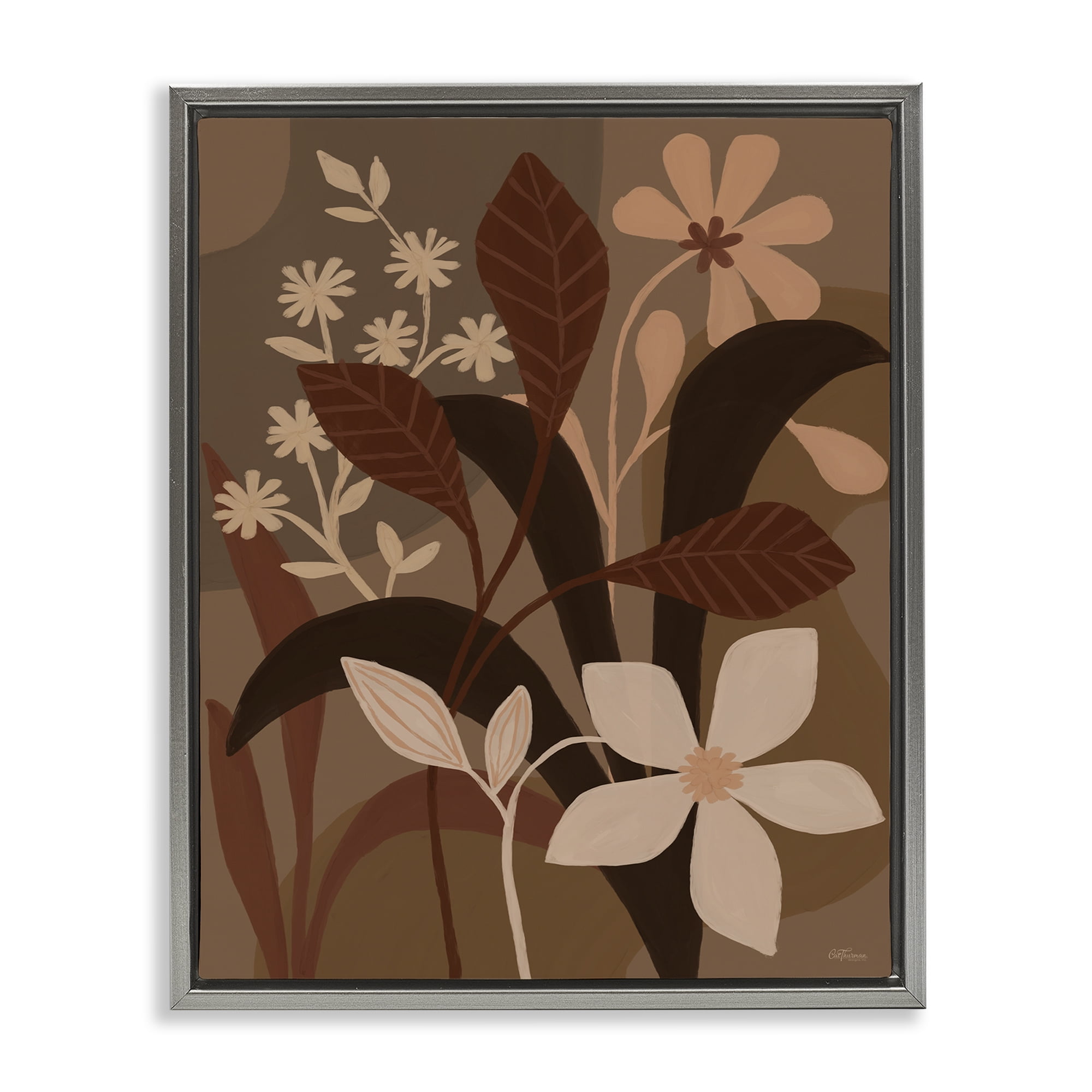 Stupell Industries Boho Plant Layers Plants & Flowers Painting Gray Floater Framed Canvas Art Print Wall Art, 17 x 21