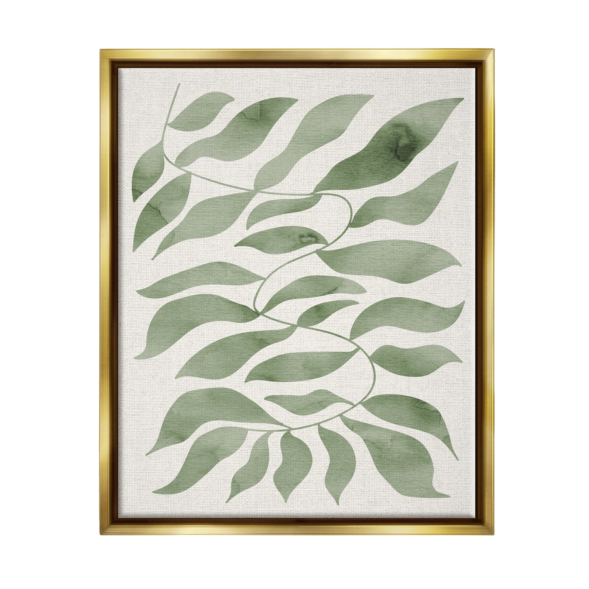 Stupell Industries Boho Plant Leaf Sprig Botanical & Floral Painting Gold Floater Framed Art Print Wall Art, 17 x 21