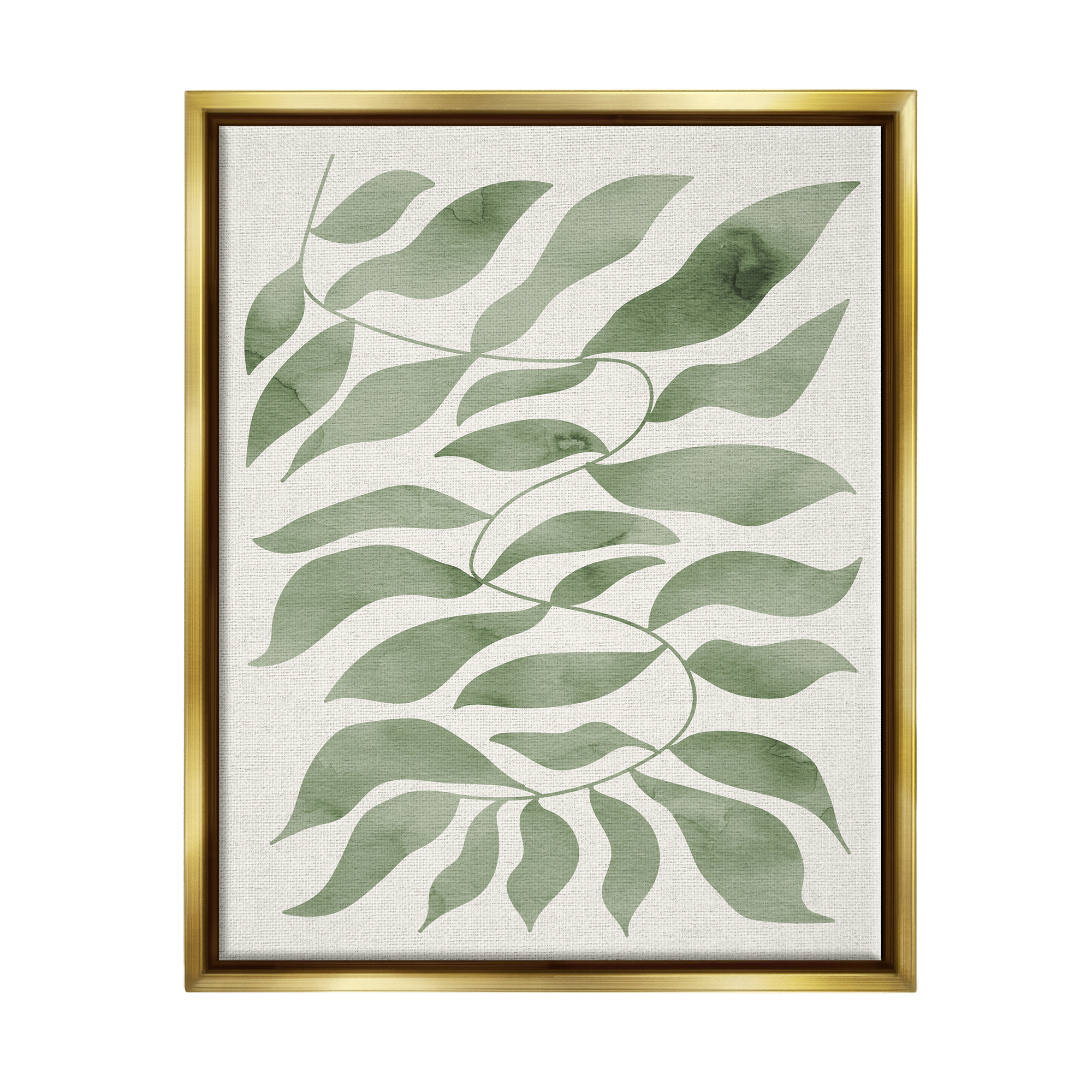 Stupell Industries Boho Plant Leaf Sprig Botanical & Floral Painting Gold Floater Framed Art Print Wall Art, 25 x 31