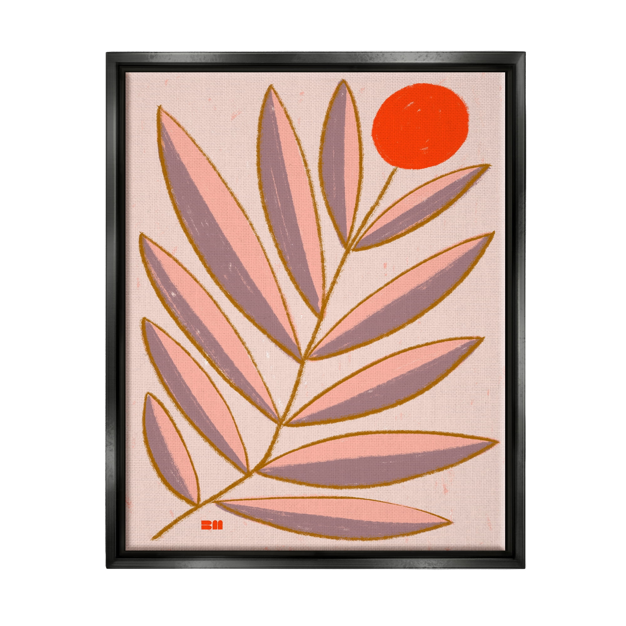 Stupell Industries Boho Plant Leaves Botanical & Floral Painting Black Floater Framed Canvas Art Print Wall Art, 17 x 21