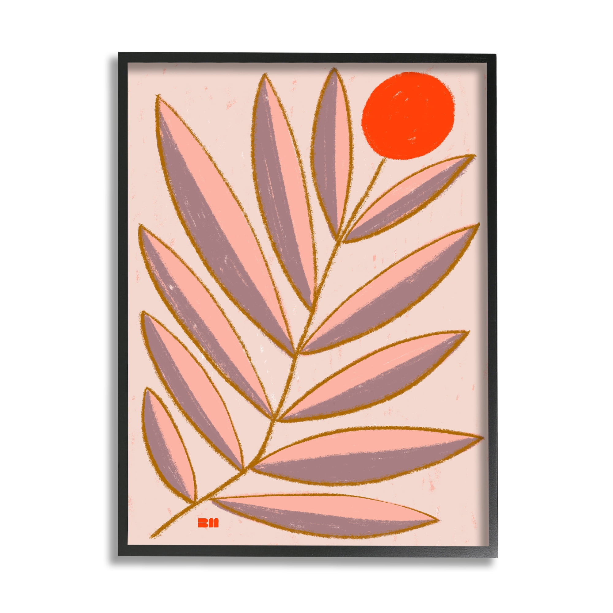 Abstract Botanical Print on Canvas with Black Frame, 11 x 14