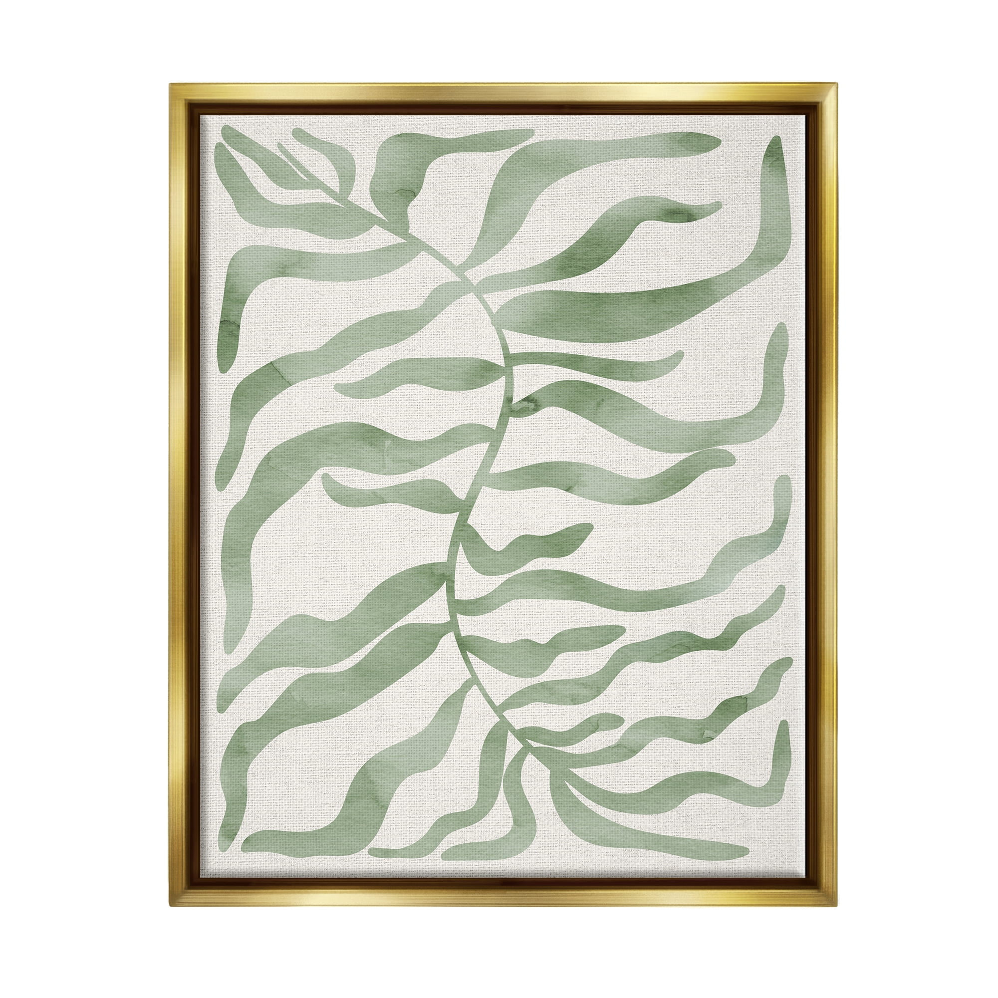 Stupell Industries Boho Plant Leaves Botanical & Floral Painting Gold Floater Framed Art Print Wall Art, 17 x 21