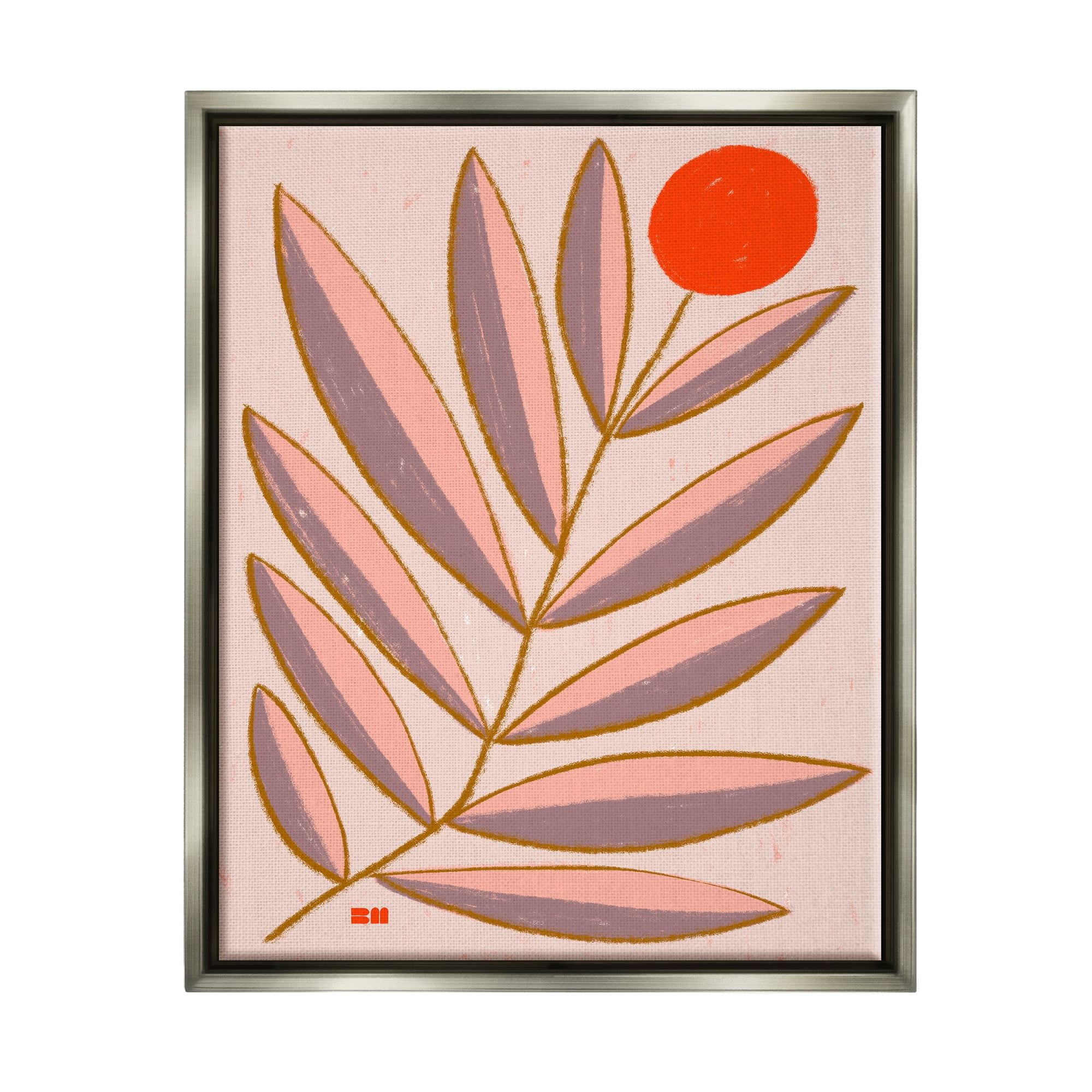 Stupell Industries Boho Plant Leaves Botanical & Floral Painting Gray Floater Framed Canvas Art Print Wall Art, 25 x 31