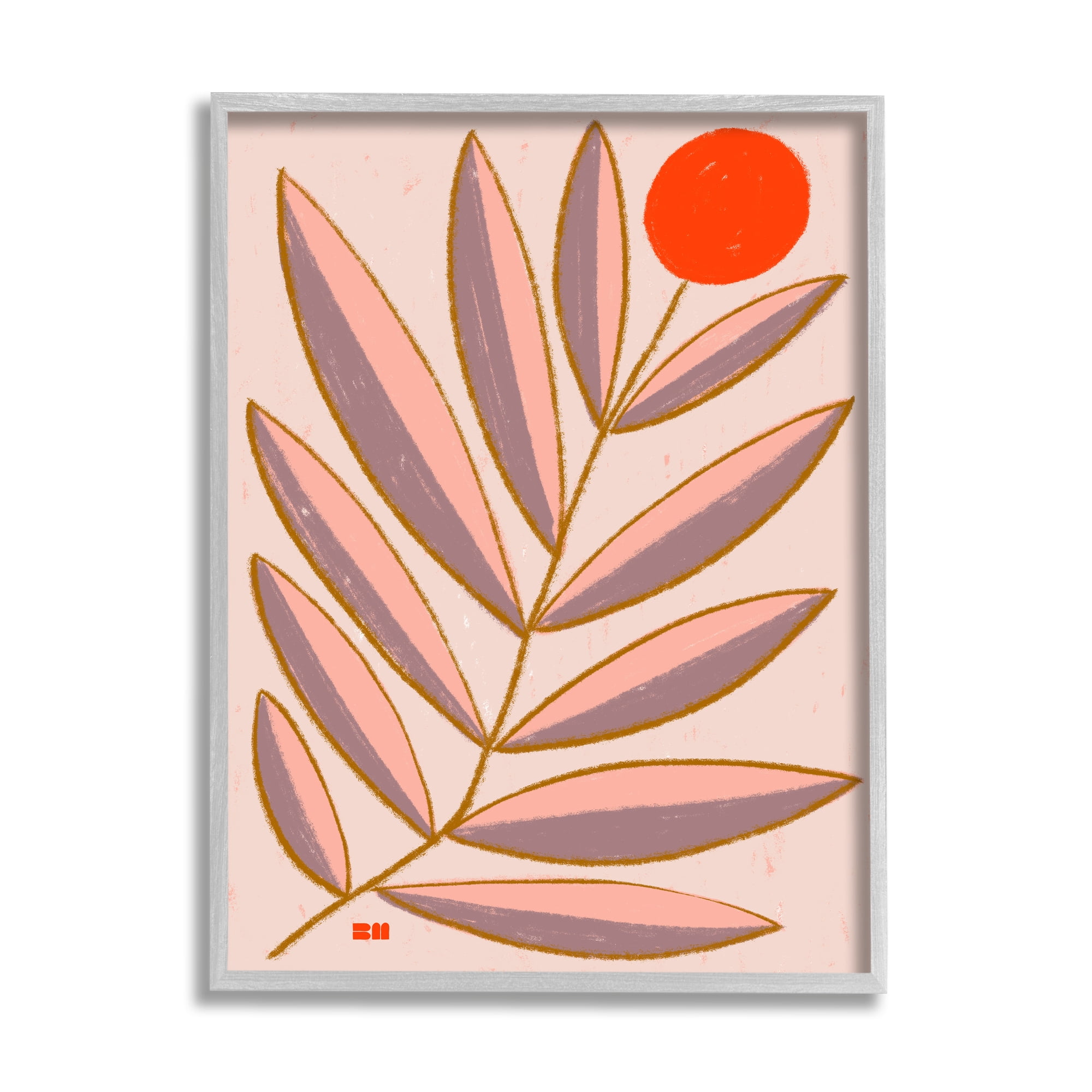 Stupell Industries Boho Plant Leaves Botanical & Floral Painting Gray Framed Art Print Wall Art, 16 x 20