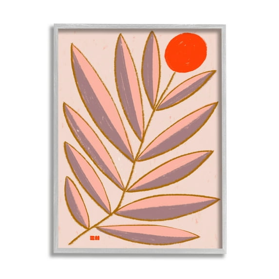 Stupell Industries Boho Plant Leaves Botanical & Floral Painting Gray Framed Art Print Wall Art, 24 x 30