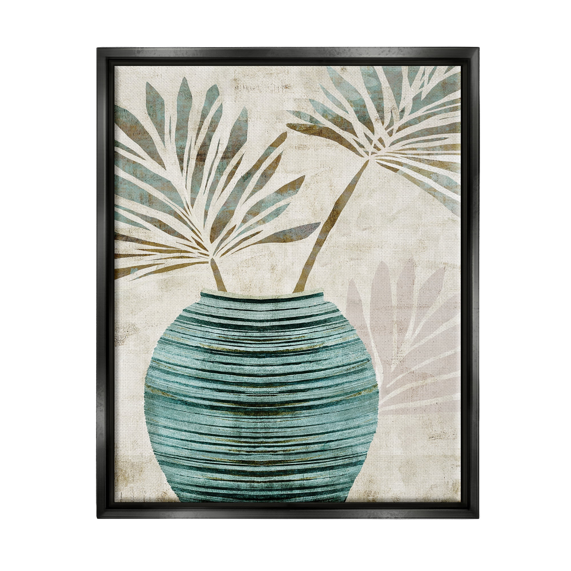 Stupell Industries Boho Plant Vase Botanical & Floral Painting Black Floater Framed Canvas Art Print Wall Art, 17 x 21