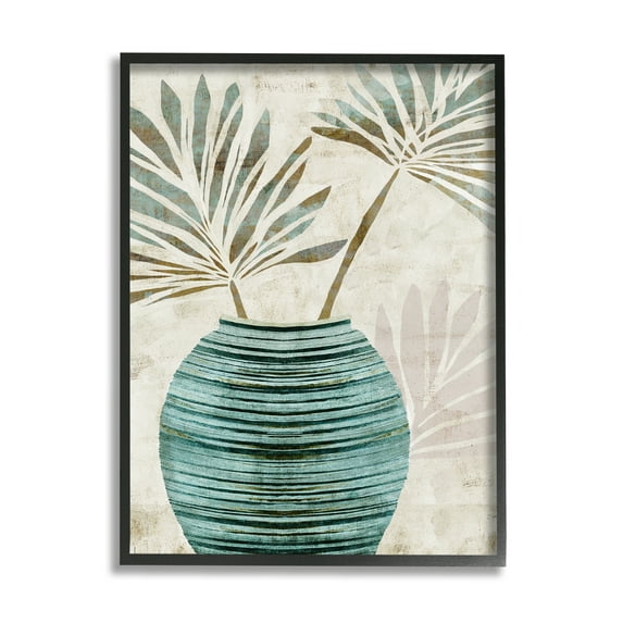 Stupell Industries Boho Plant Vase Botanical & Floral Painting Black Framed Art Print Wall Art, 24 x 30
