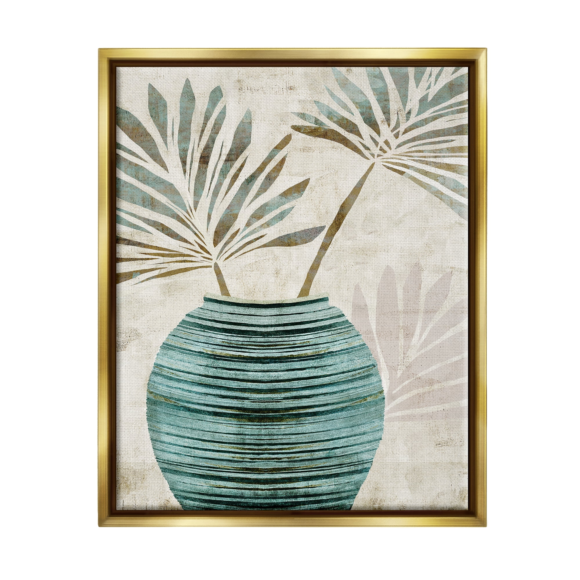 Stupell Industries Boho Plant Vase Botanical & Floral Painting Gold Floater Framed Canvas Art Print Wall Art, 25 x 31