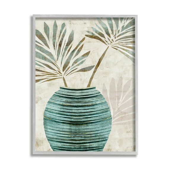 Stupell Industries Boho Plant Vase Botanical & Floral Painting Gray Framed Art Print Wall Art, 11 x 14