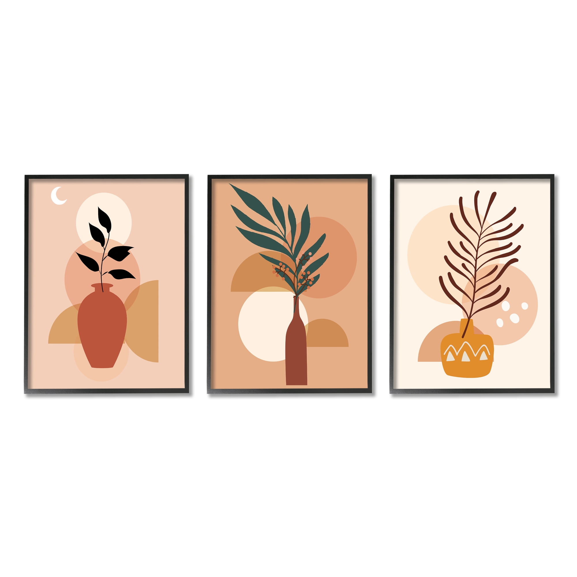 Stupell Industries Boho Plant Vases Botanical & Floral Painting Black Framed Art Print Wall Art, 11 x 14