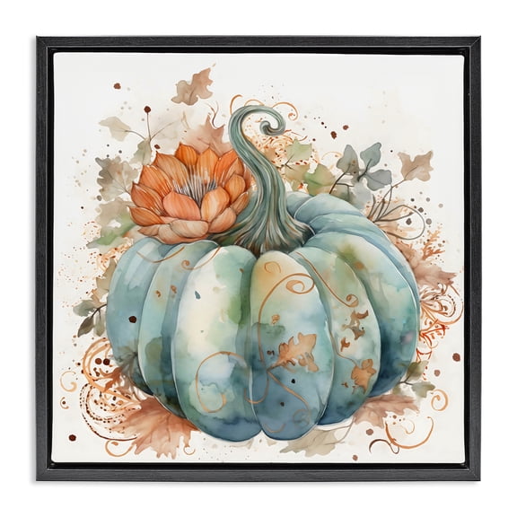 Boho Pumpkin & Blossom Black Floating Frame Canvas Art, 18 x 18, Made In USA