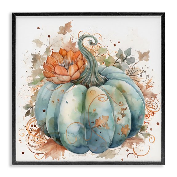 Boho Pumpkin & Blossom Black Framed Giclee Art, 17 x 17, Made In USA