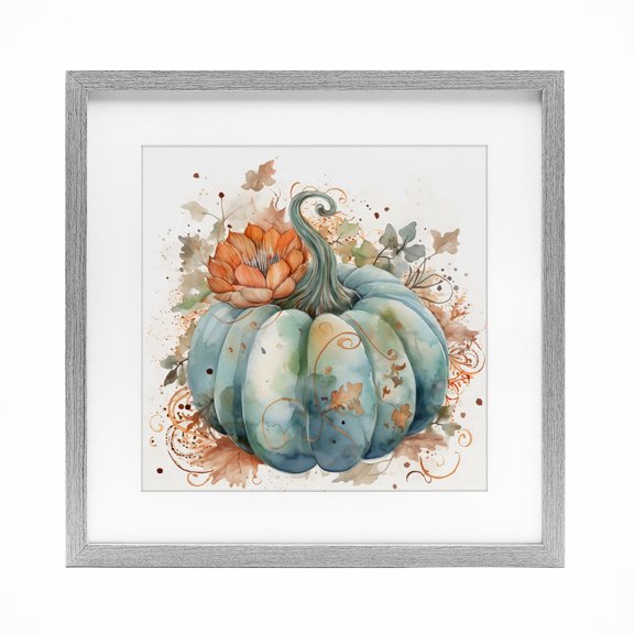 Boho Pumpkin & Blossom Gray Framed Print Under Glass, 16 x 16, Made In USA