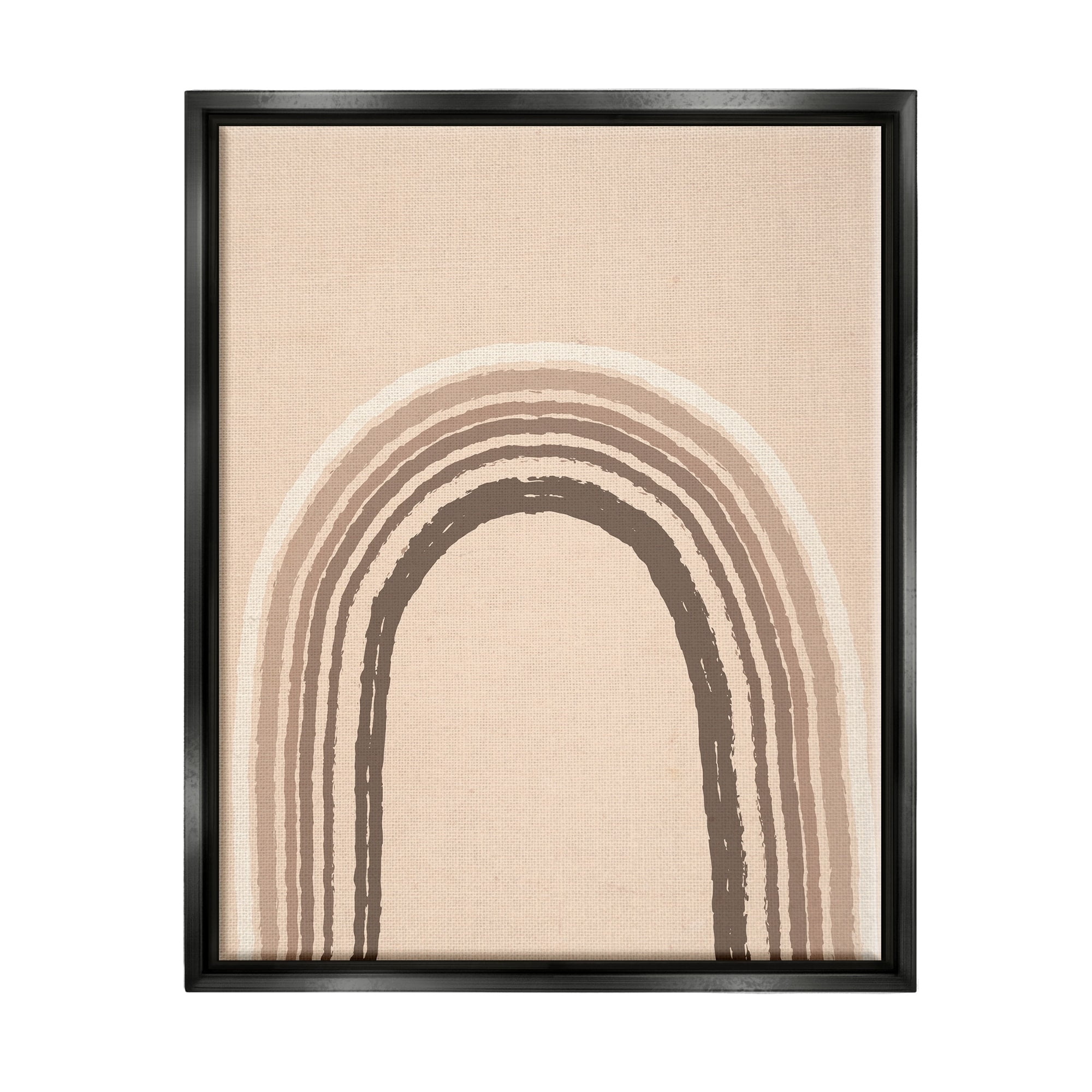 Stupell Industries Boho Rainbow Arched Stripes Neutral Brown Tones Graphic Art Jet Black Floating Framed Canvas Print Wall Art, Design by Caroline Alfreds