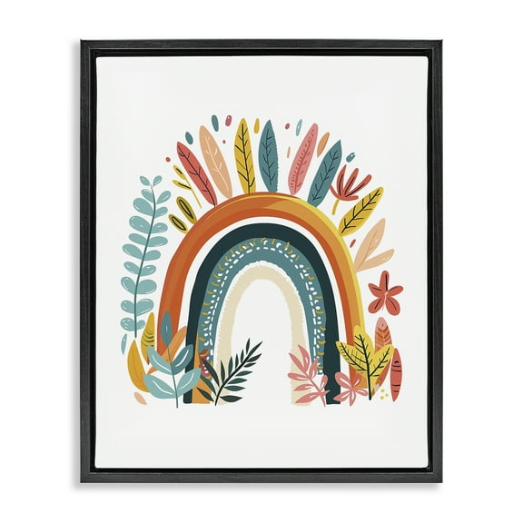 Stupell Industries Boho Rainbow Blooms Plants & Flowers Painting Black Floater Framed Canvas Art Print Wall Art, 17 x 21