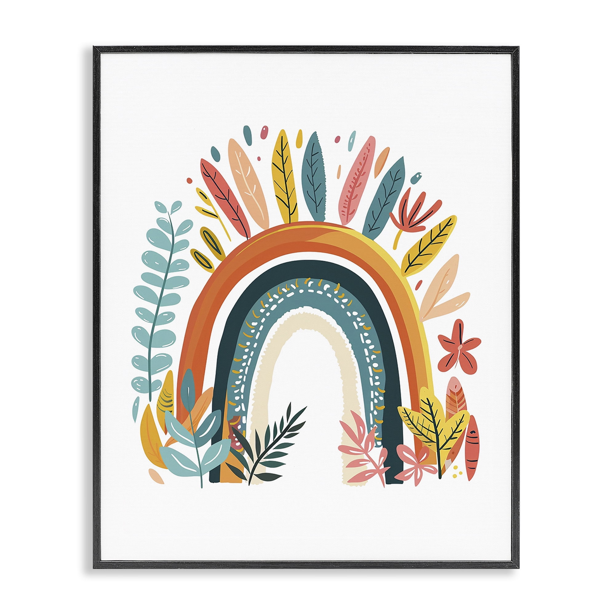 Stupell Industries Boho Rainbow Blooms Plants & Flowers Painting Black Framed Art Print Wall Art, 16 x 20