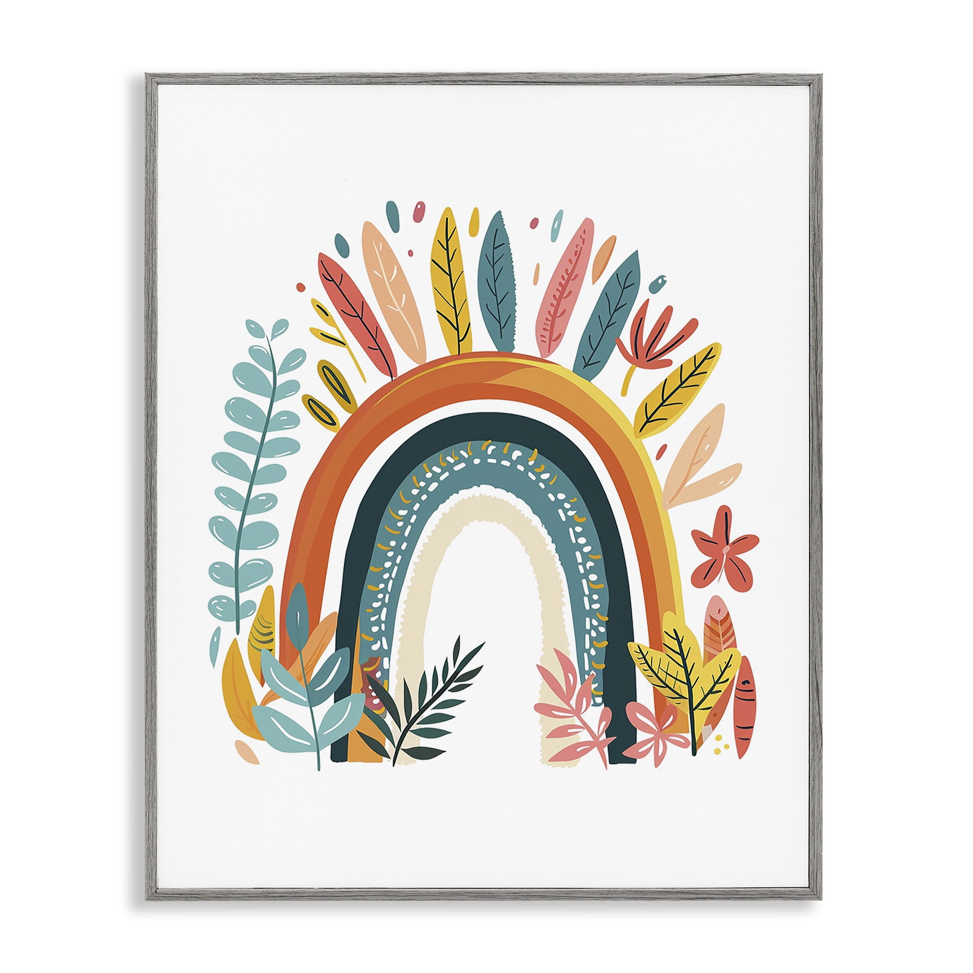Stupell Industries Boho Rainbow Blooms Plants & Flowers Painting Gray Framed Art Print Wall Art, 16 x 20