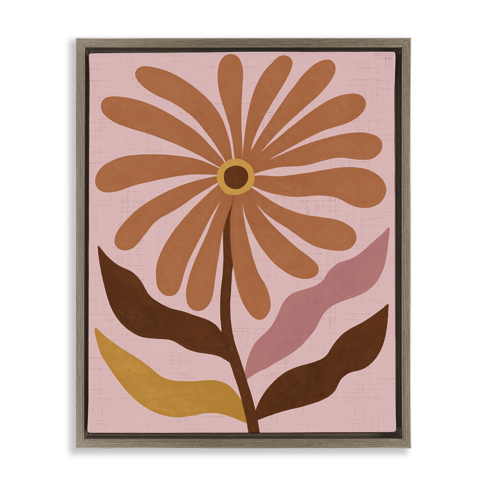 Stupell Industries Boho Retro Flower Bloom Plants & Flowers Painting Brown Floater Framed Canvas Art Print Wall Art, 25 x 31
