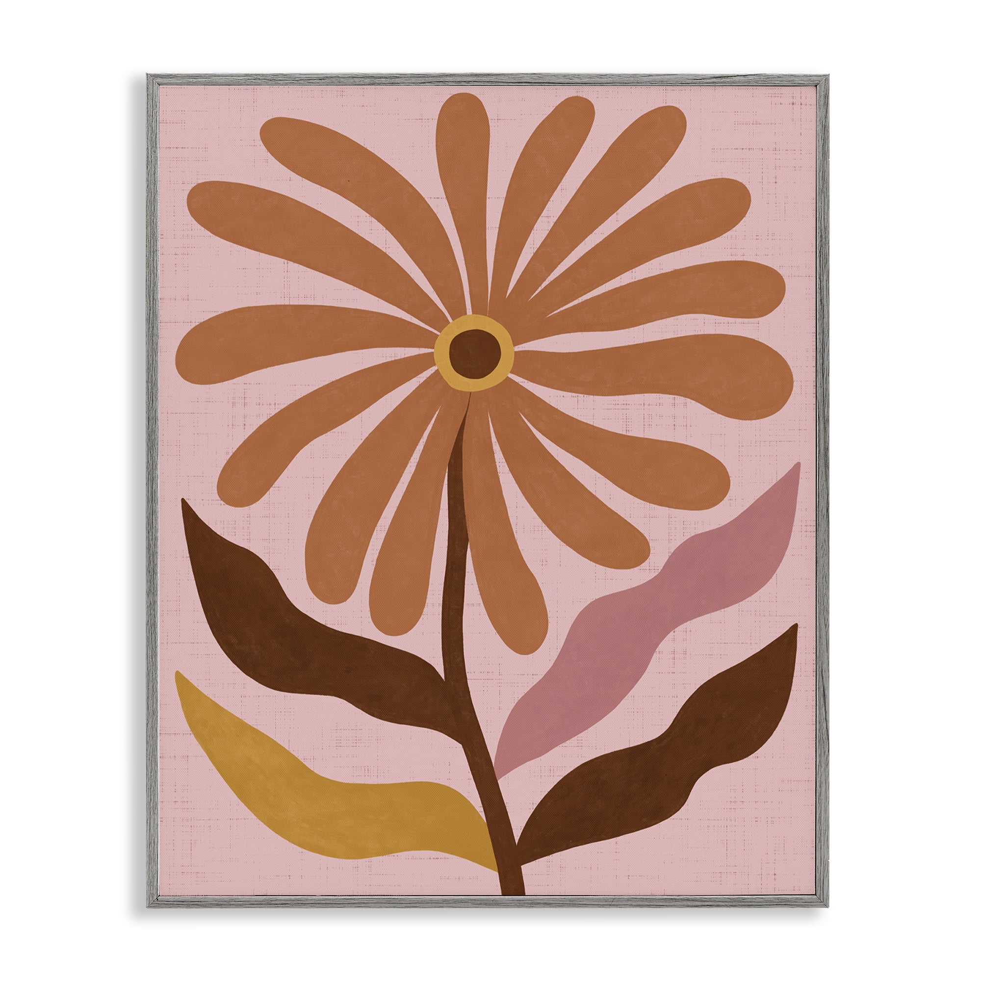 Stupell Industries Boho Retro Flower Bloom Plants & Flowers Painting Gray Framed Art Print Wall Art, 16 x 20