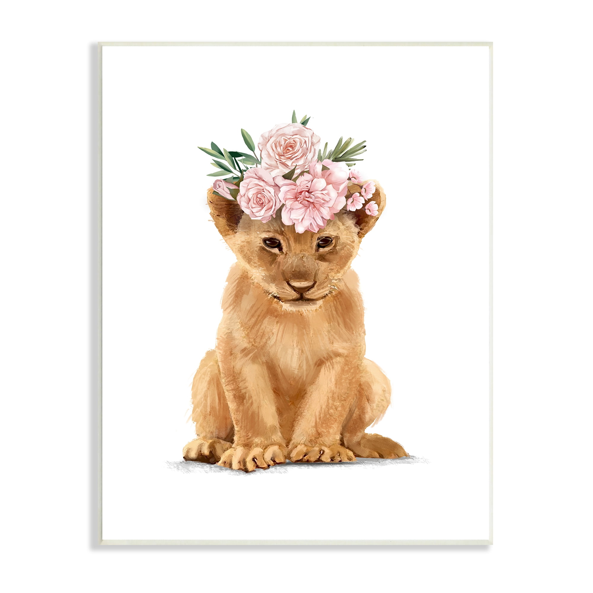 Stupell Industries Boho Rose Floral Crown Lion Cub Safari Animal, 13 x 19, Designed by Ziwei Li