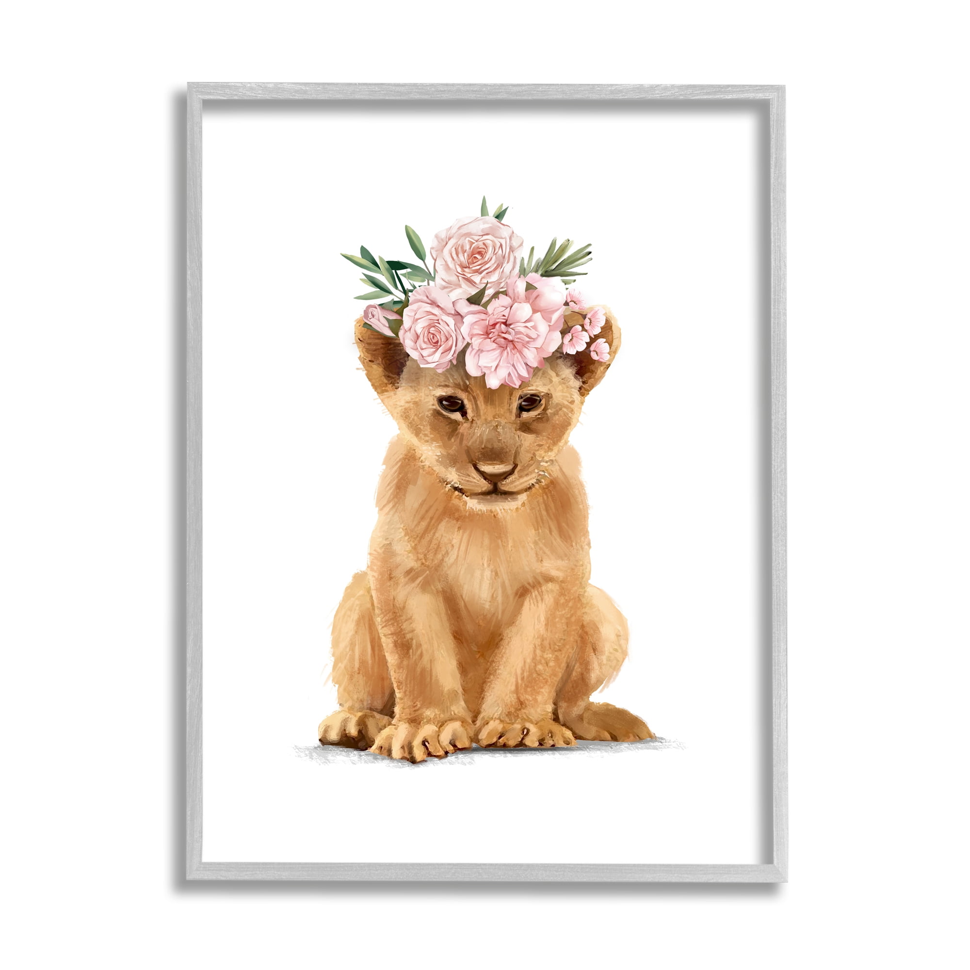 Stupell Industries Boho Rose Floral Crown Lion Cub Safari Animal, 16 x 20, Designed by Ziwei Li