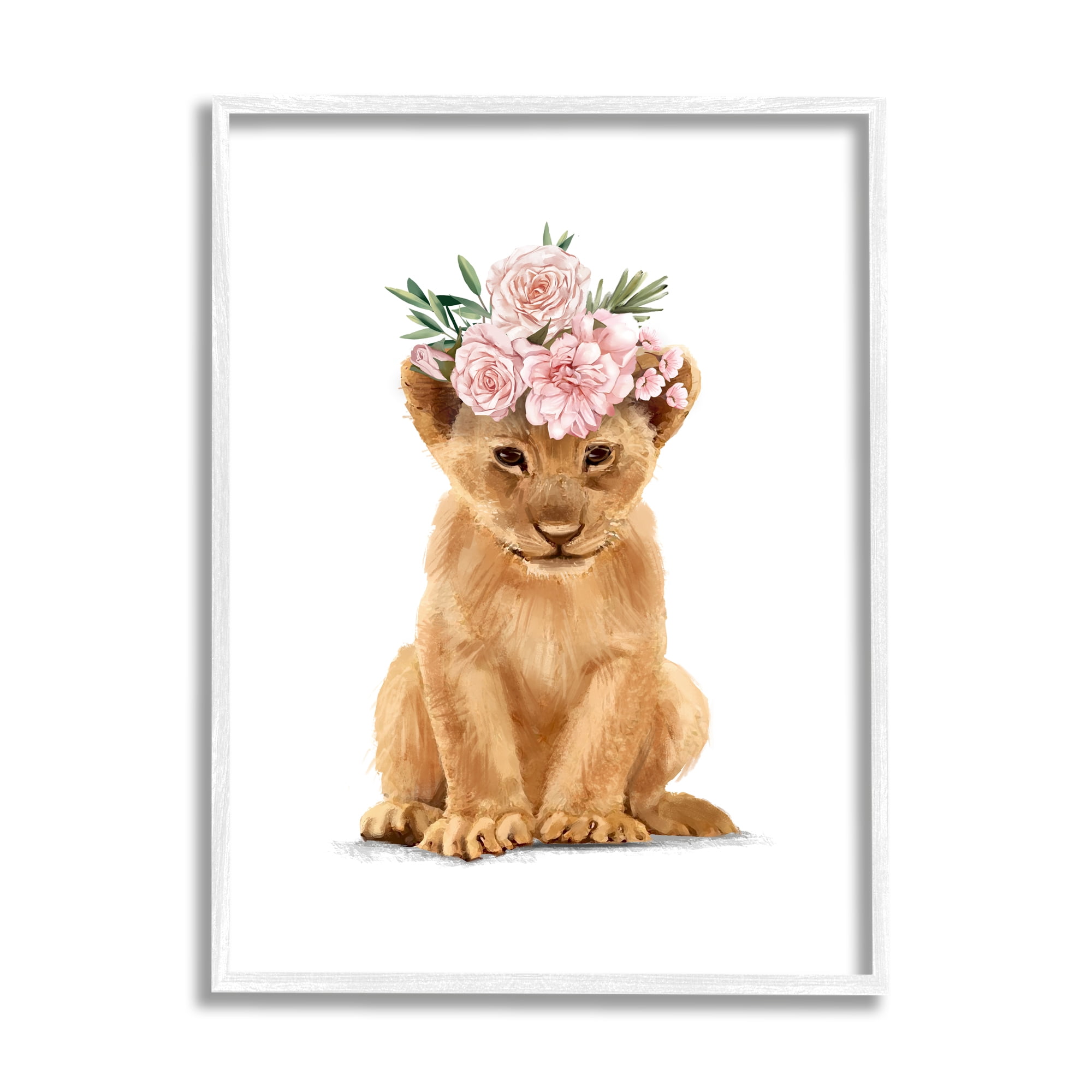 Stupell Industries Boho Rose Floral Crown Lion Cub Safari Animal, 16 x 20, Designed by Ziwei Li