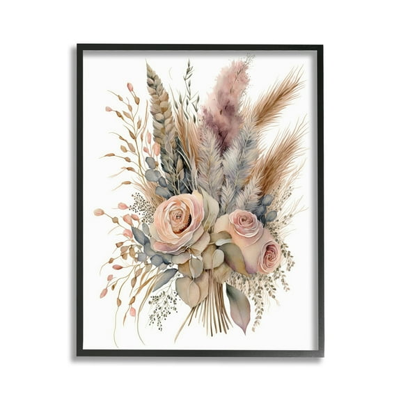 Stupell Industries Boho Rose Pampas Botanical & Floral Painting Black Framed Art Print Wall Art, 11 x 14