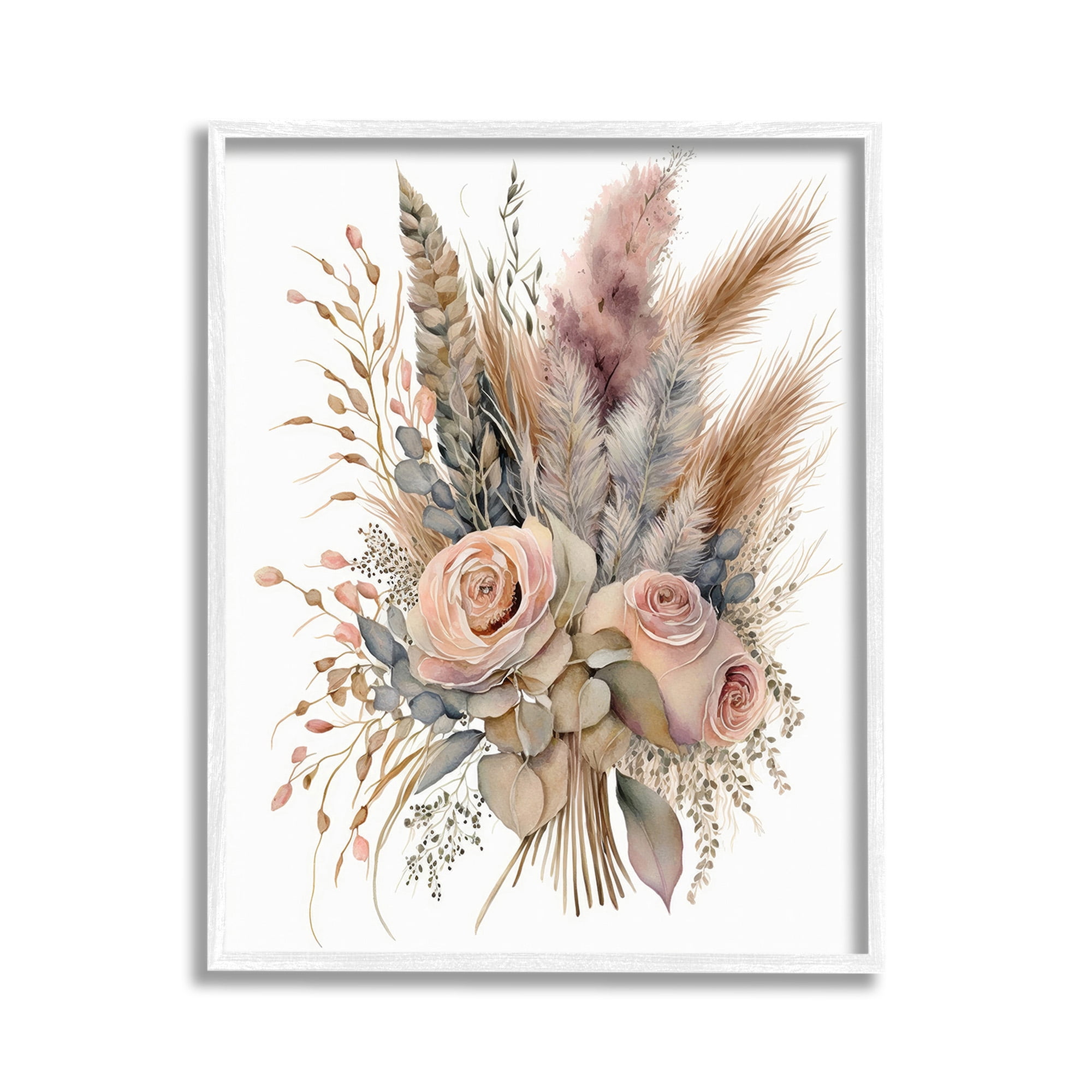 Stupell Industries Boho Rose Pampas Botanical & Floral Painting White Framed Art Print Wall Art, 11 x 14