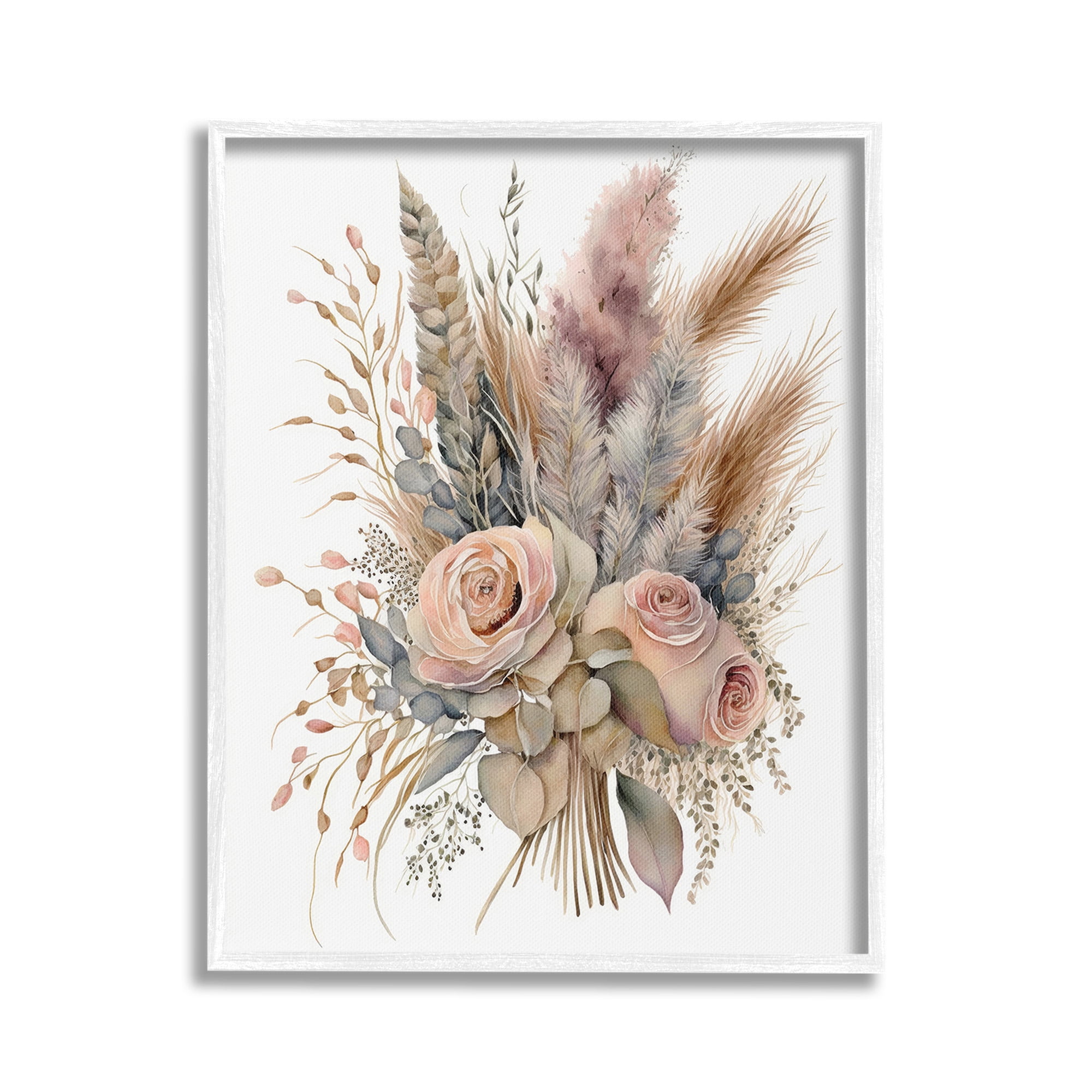 Stupell Industries Boho Rose Pampas Botanical & Floral Painting White Framed Art Print Wall Art, 24 x 30