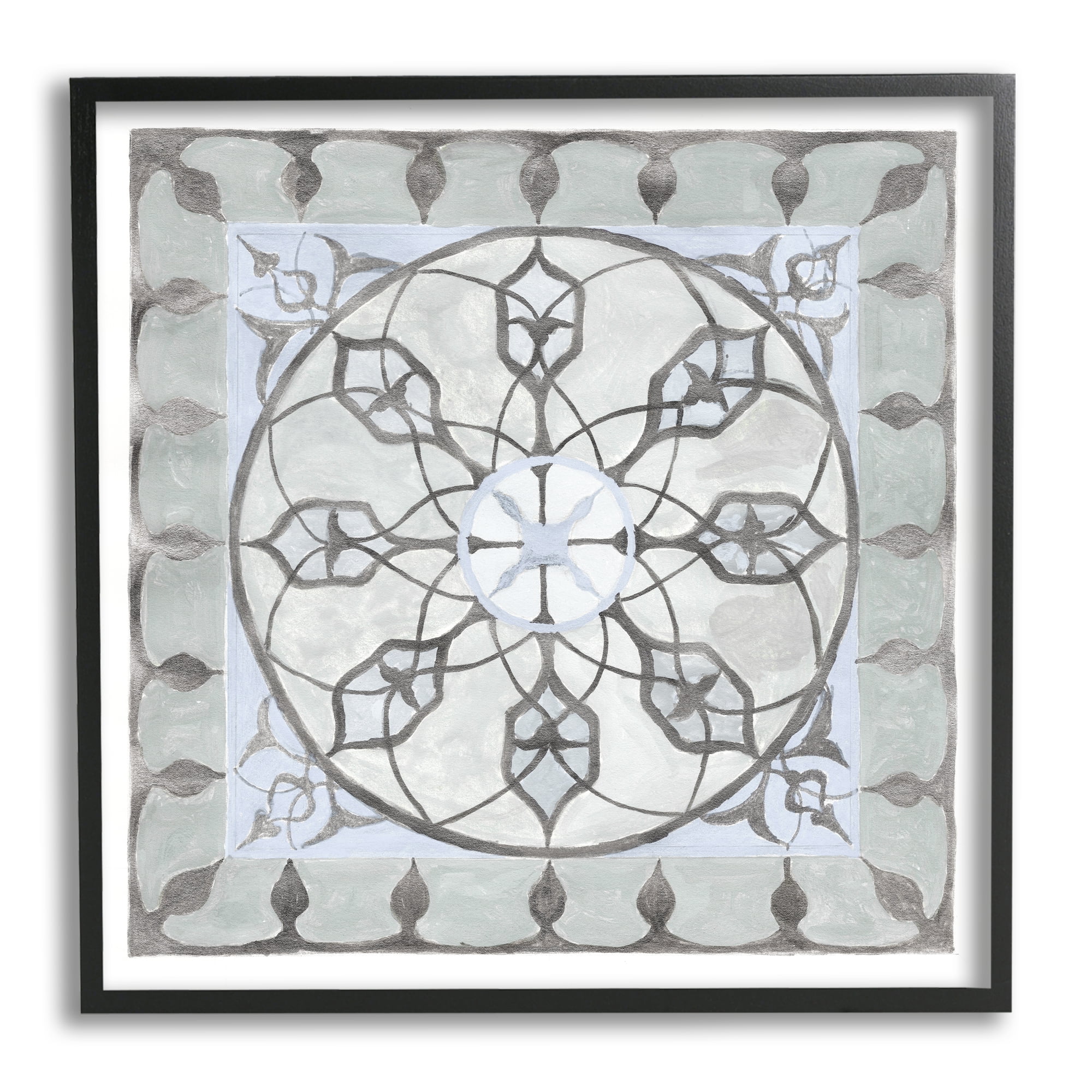 Stupell Industries Boho Rustic Fractal Pattern Abstract Painting Black Framed Art Print Wall Art