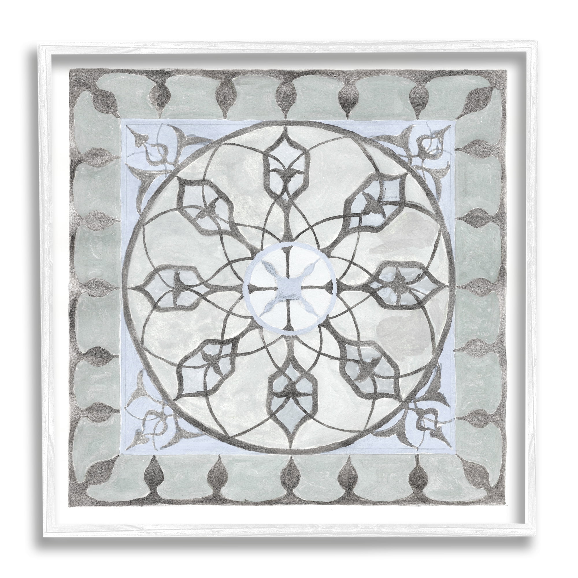 Stupell Industries Boho Rustic Fractal Pattern Abstract Painting White Framed Art Print Wall Art