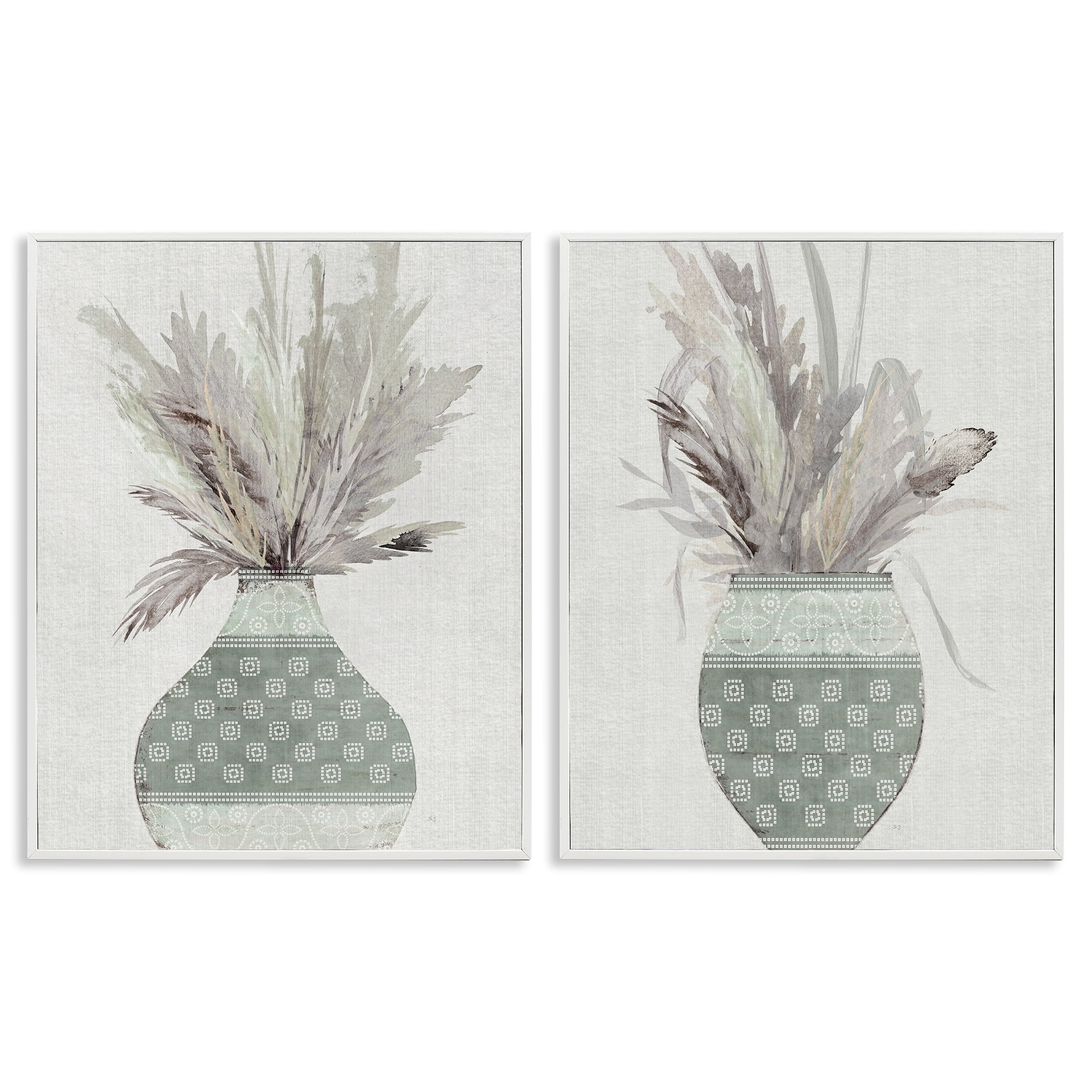 Stupell Industries Boho Rustic Plant Vases Plants & Flowers Painting White Framed Art Print Wall Art, 11 x 14, Set of 2