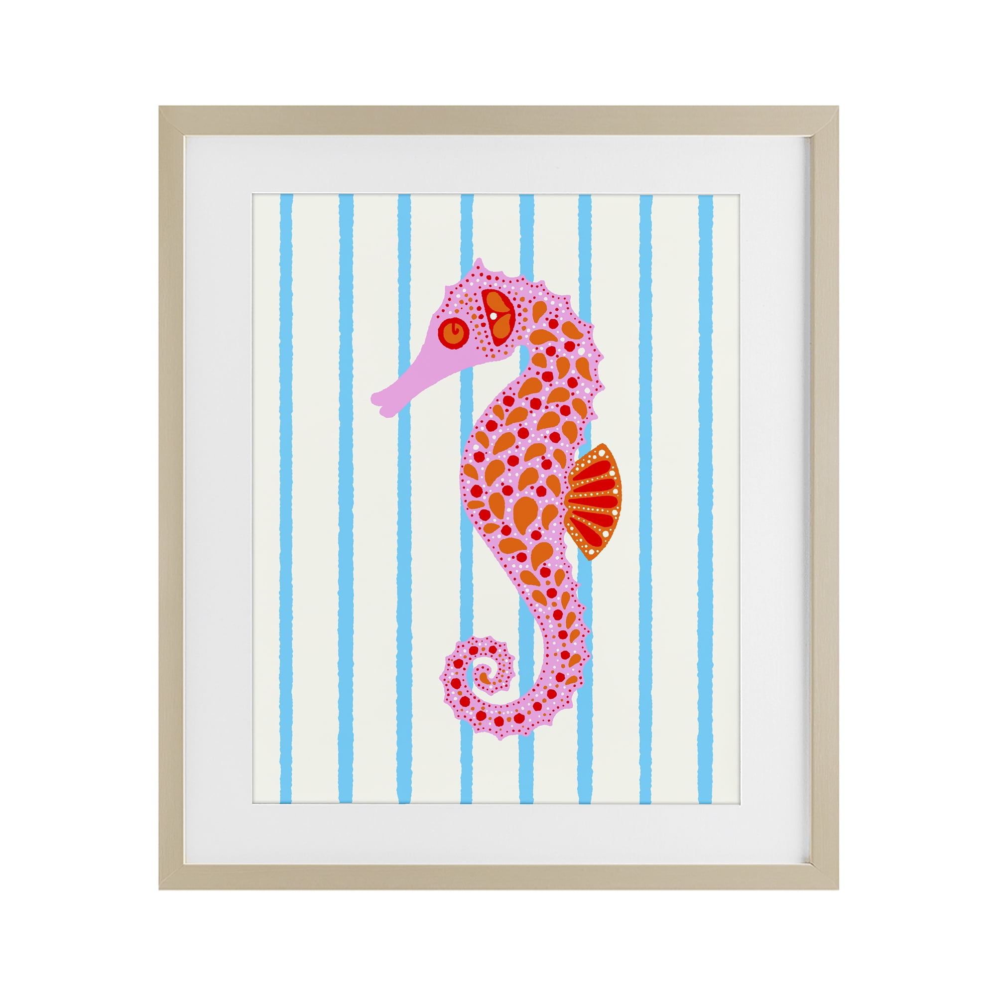 Stupell Industries Boho Seahorse on Stripes Birch Framed Print Under Glass, design by Indira Prieto | IndySign