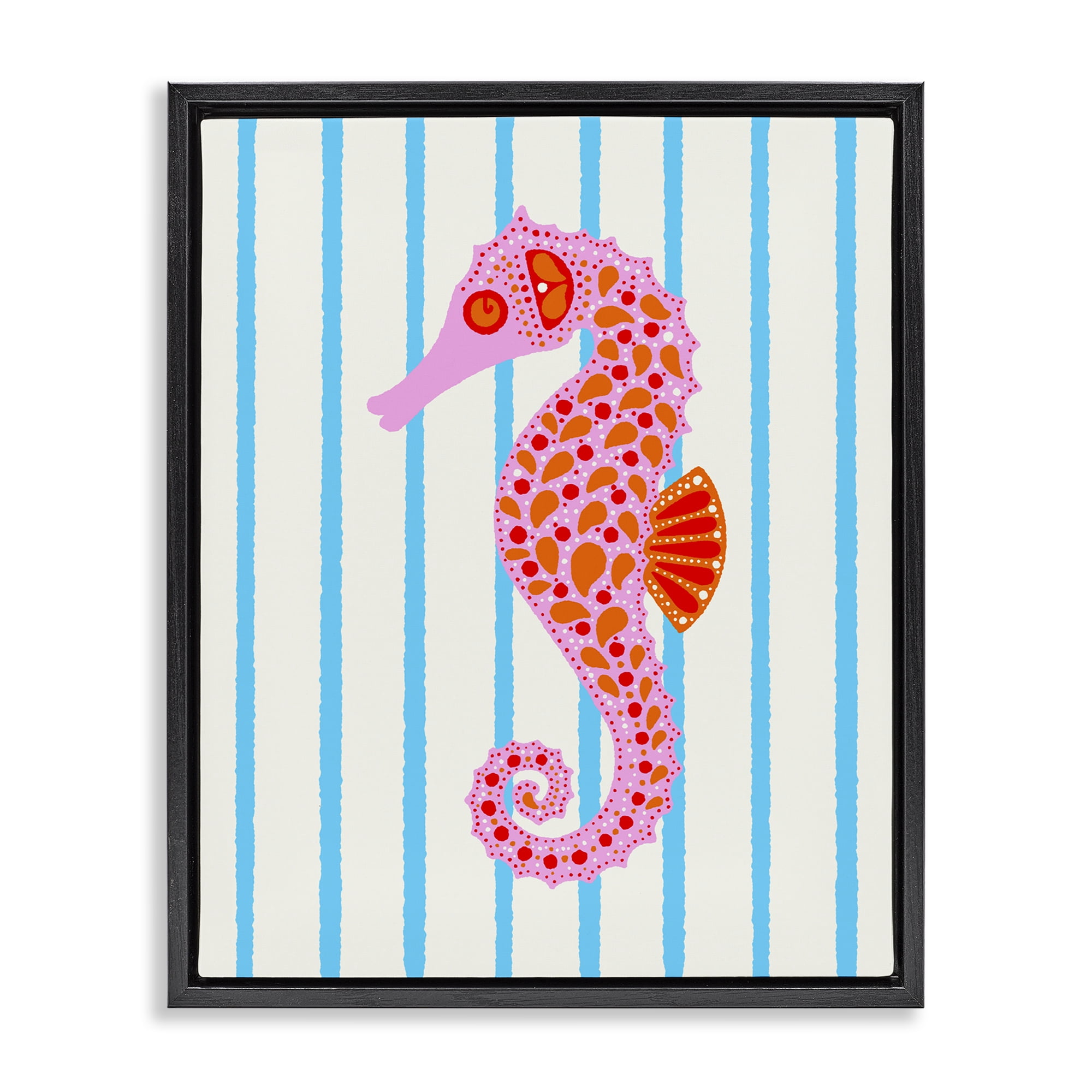 Stupell Industries Boho Seahorse on Stripes Black Framed Floater Canvas Wall Art, design by Indira Prieto | IndySign