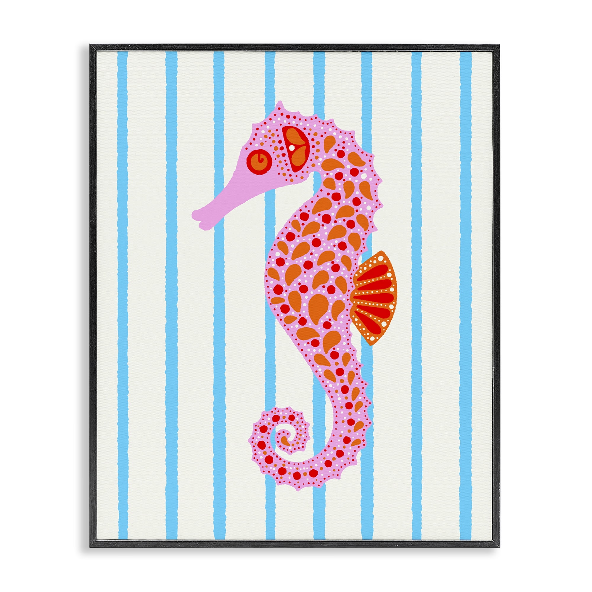 Stupell Industries Boho Seahorse on Stripes Black Framed Giclee Art, design by Indira Prieto | IndySign