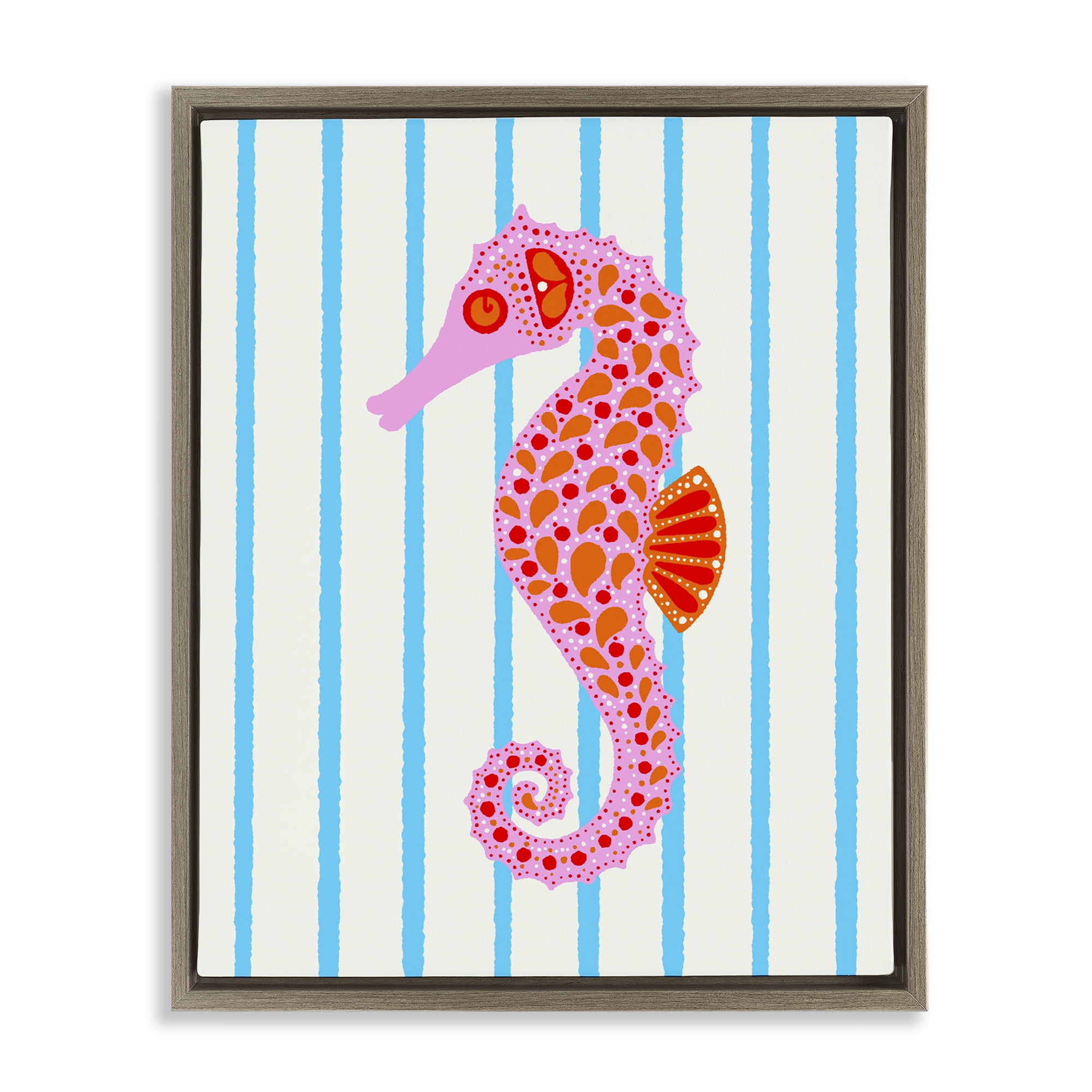 Stupell Industries Boho Seahorse on Stripes Brown Framed Floater Canvas Wall Art, design by Indira Prieto | IndySign
