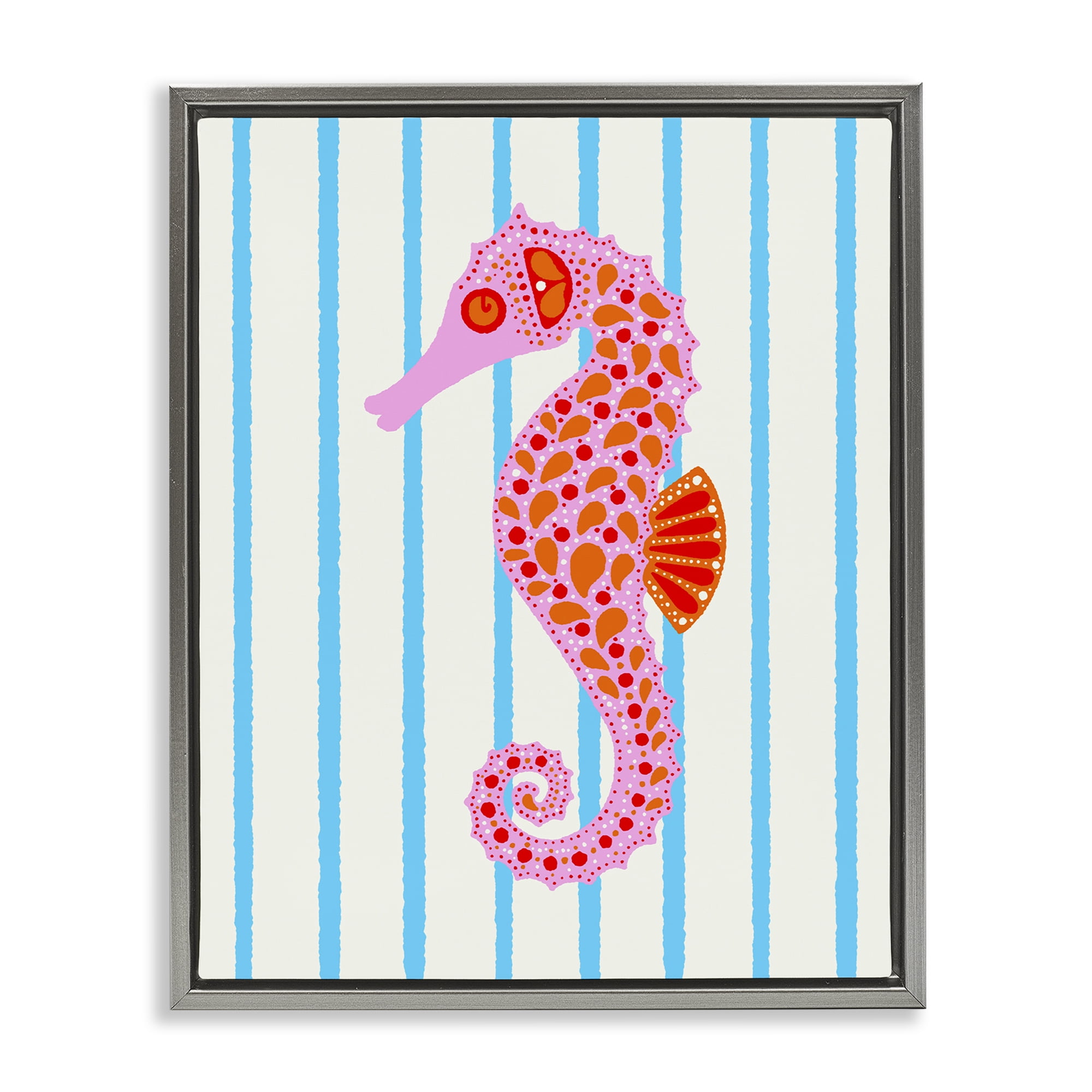 Stupell Industries Boho Seahorse on Stripes Gray Framed Floater Canvas Wall Art, design by Indira Prieto | IndySign