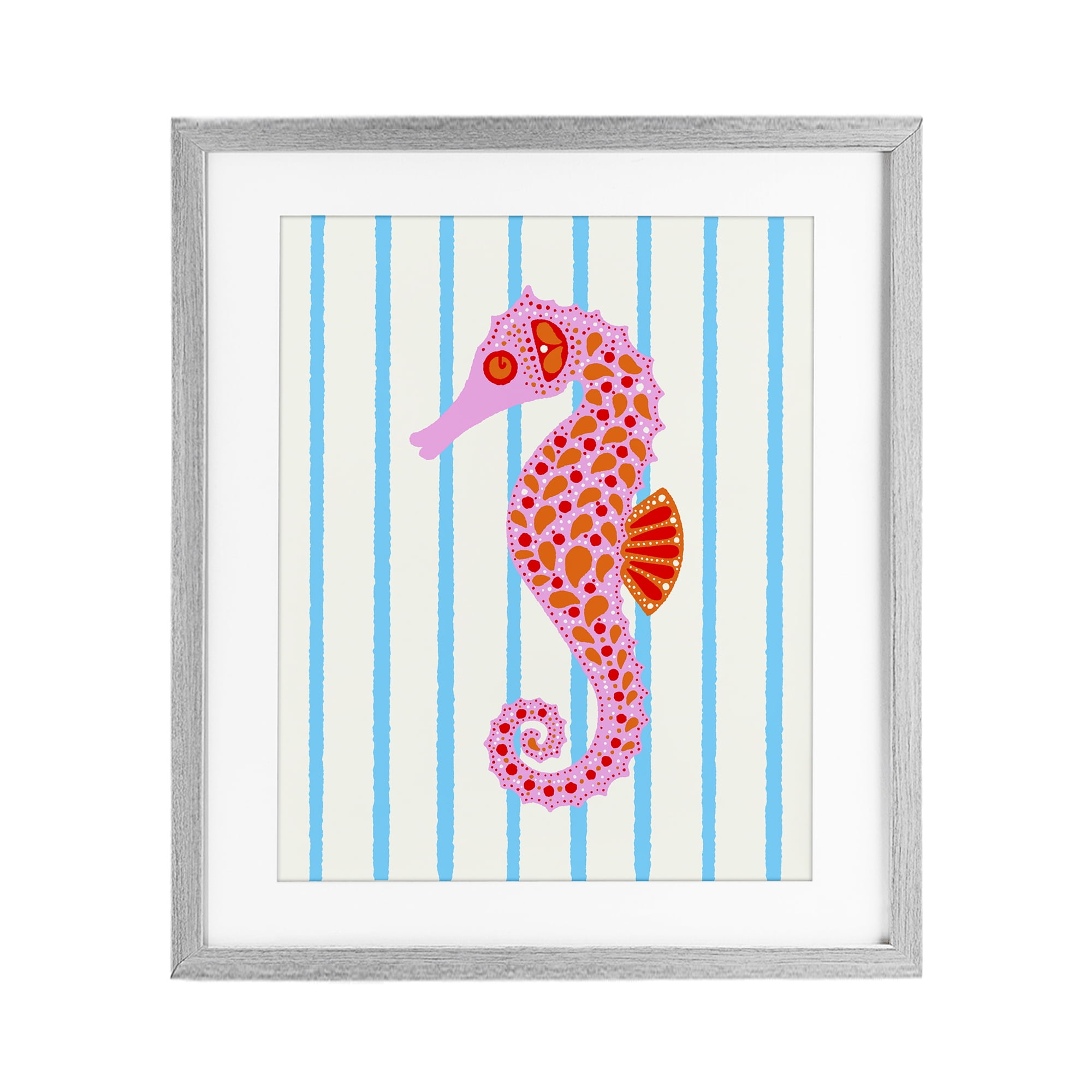 Stupell Industries Boho Seahorse on Stripes Gray Framed Print Under Glass, design by Indira Prieto | IndySign