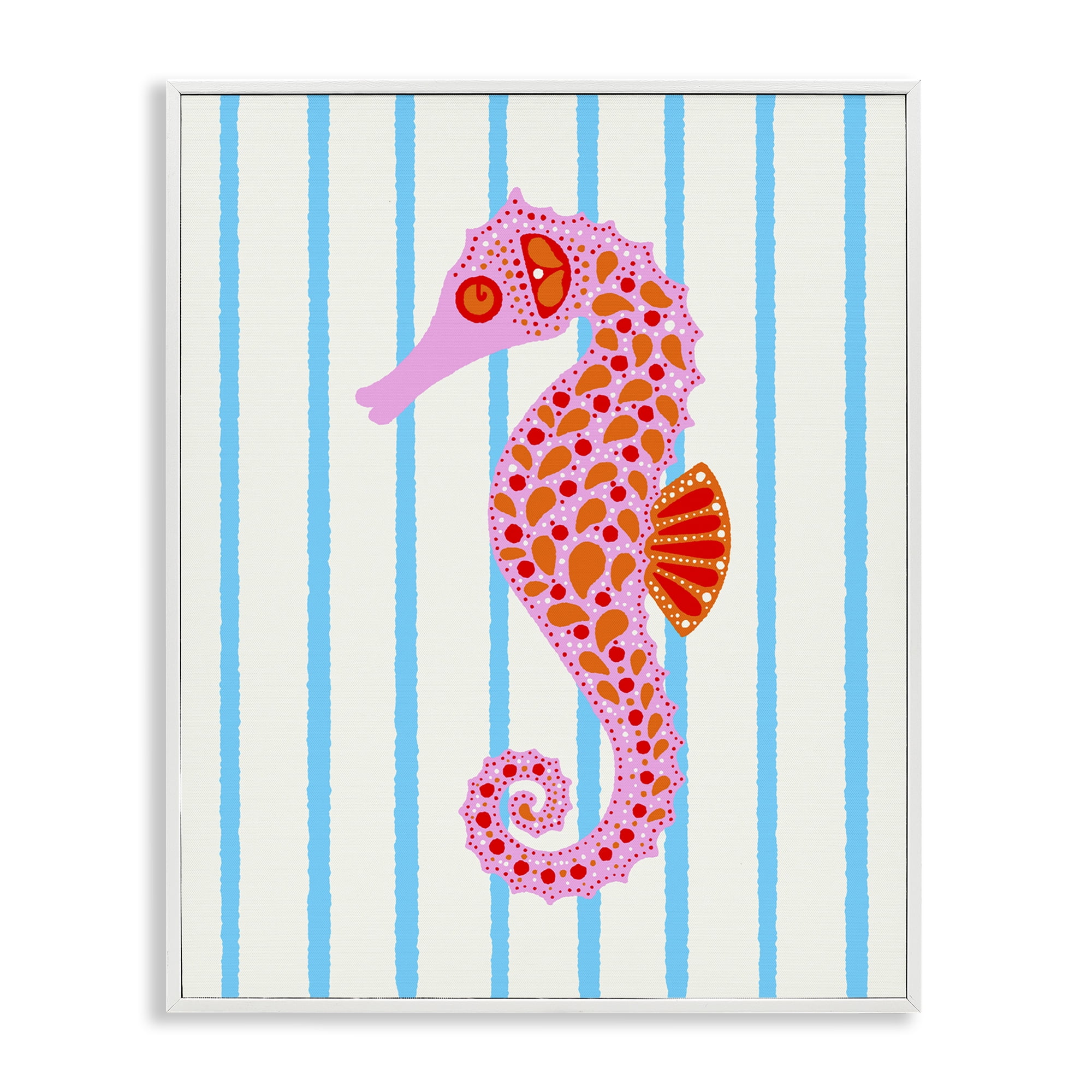 Stupell Industries Boho Seahorse on Stripes White Framed Giclee Art, design by Indira Prieto | IndySign