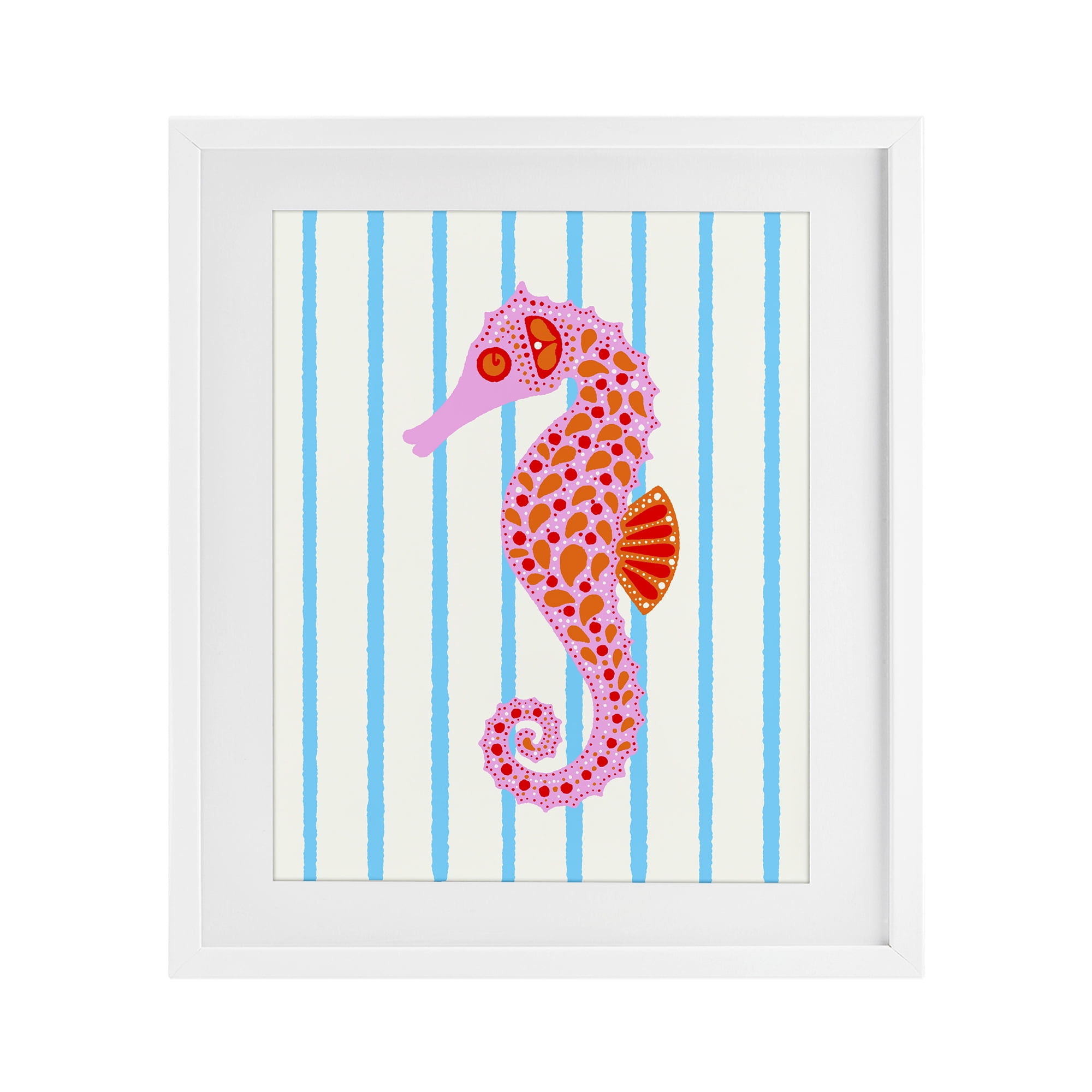 Stupell Industries Boho Seahorse on Stripes White Framed Print Under Glass, design by Indira Prieto | IndySign