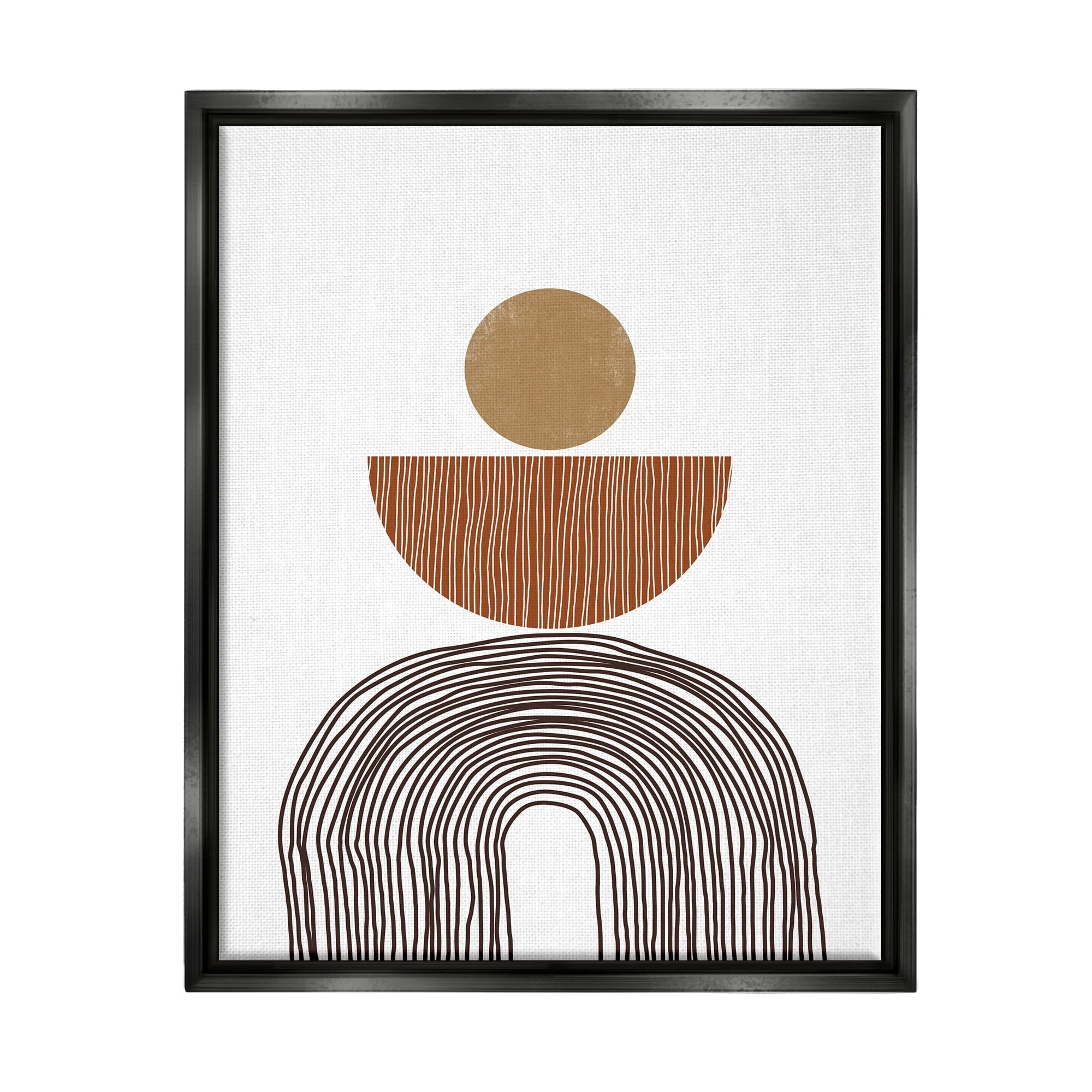 Stupell Industries Boho Shapes Stacked Abstract Round Curves Brown White Jet Black Framed Floating Canvas Wall Art, 16x20, by JJ Design House LLC