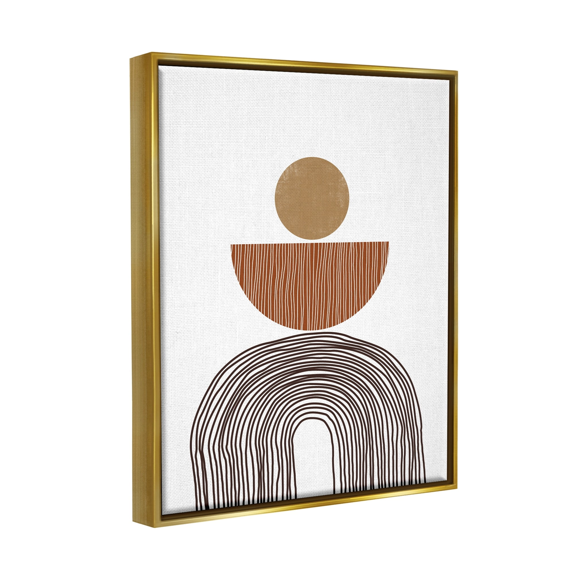 Stupell Industries Boho Shapes Stacked Abstract Round Curves Brown White Metallic Gold Framed Floating Canvas Wall Art, 24x30, by JJ Design House LLC
