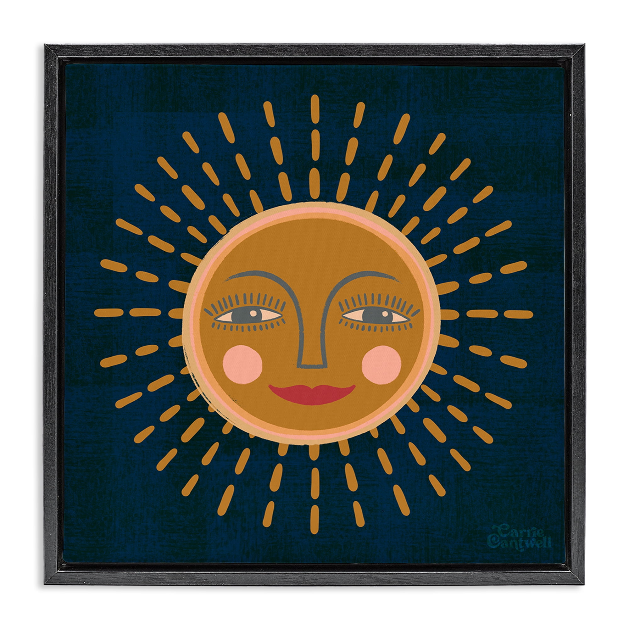 Stupell Industries Boho Smile Sun Landscape & Nature Painting Black Floater Framed Canvas Art Print Wall Art, 18 x 18